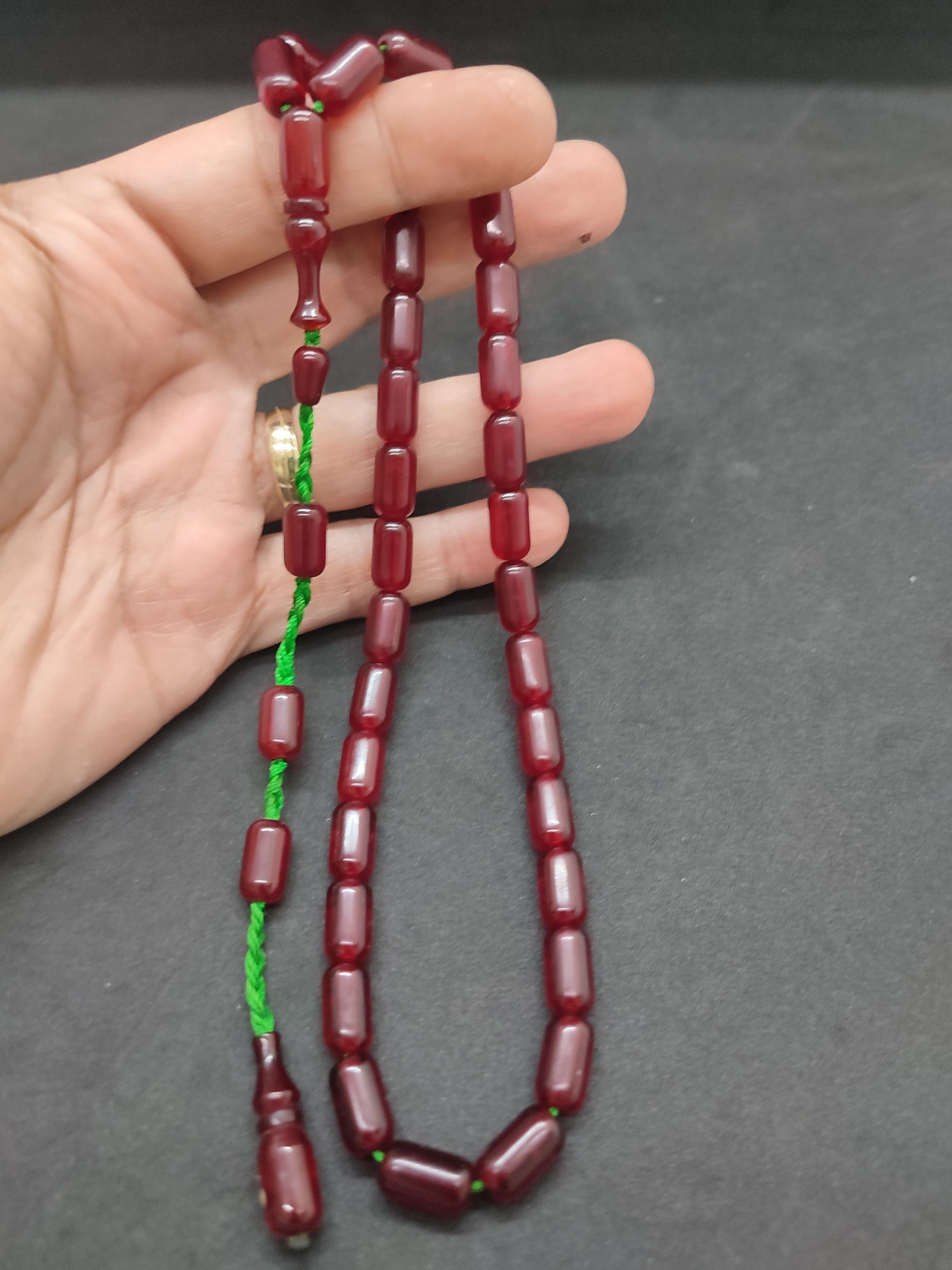 İsa Balkaya Usta Eseri Esku Usul Kat Kat İpe Dizilmiş Eski Sıkma Kehribar Sertifikalı 9472 küçük resim 4