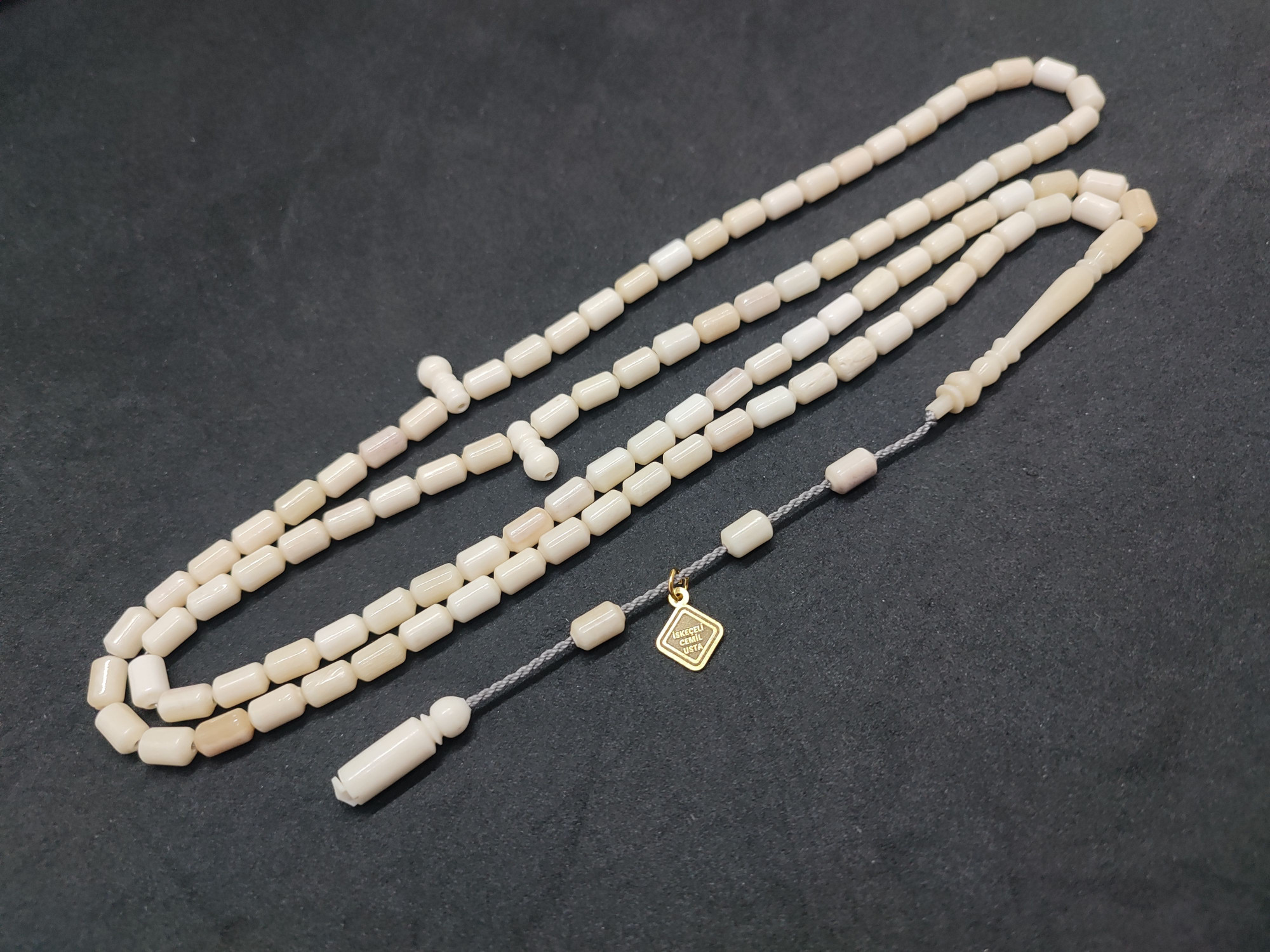 İskeçeli Cemil Usta Eseri Balina Kemiği Namaz Tesbihi Sertifikalı 9467 küçük resim 2
