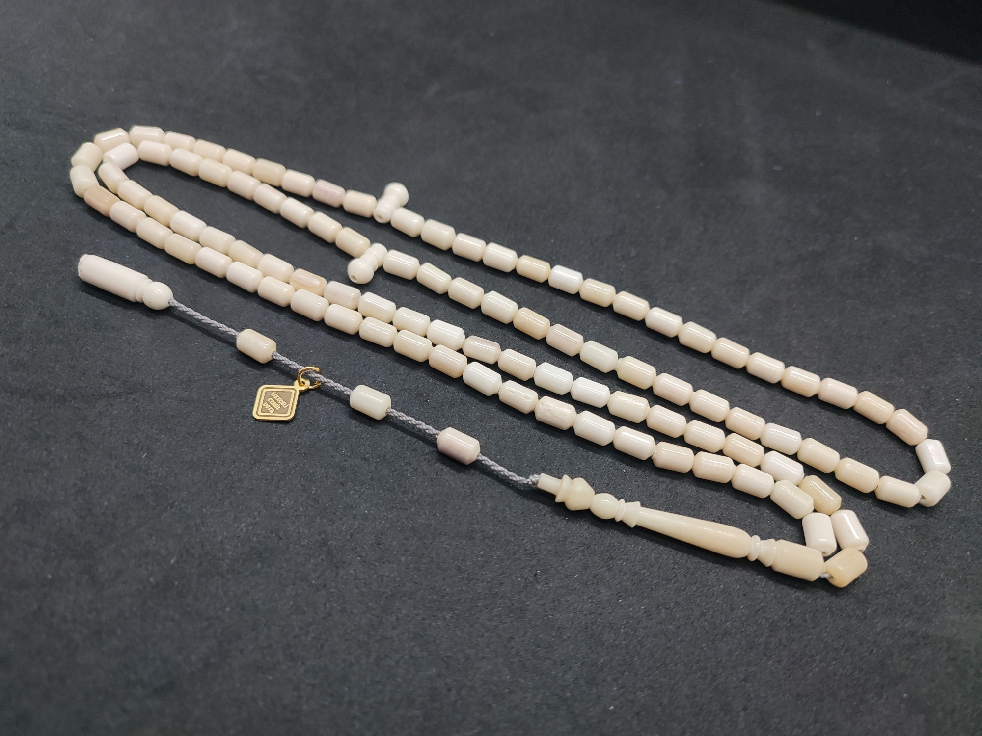 İskeçeli Cemil Usta Eseri Balina Kemiği Namaz Tesbihi Sertifikalı 9467 küçük resim 3