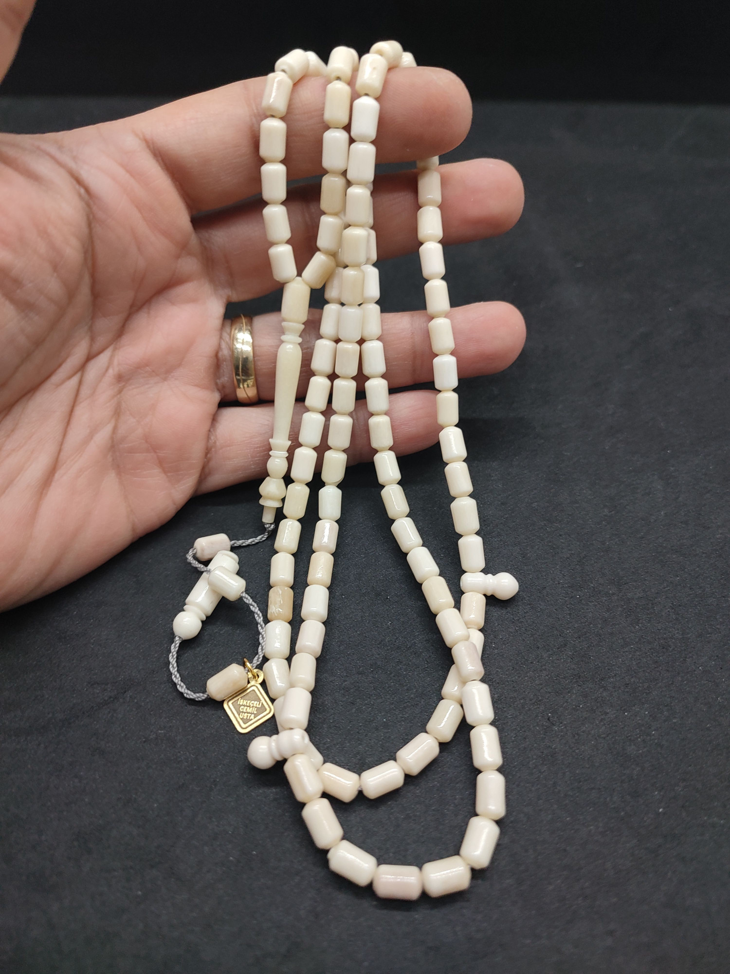 İskeçeli Cemil Usta Eseri Balina Kemiği Namaz Tesbihi Sertifikalı 9467 küçük resim 4