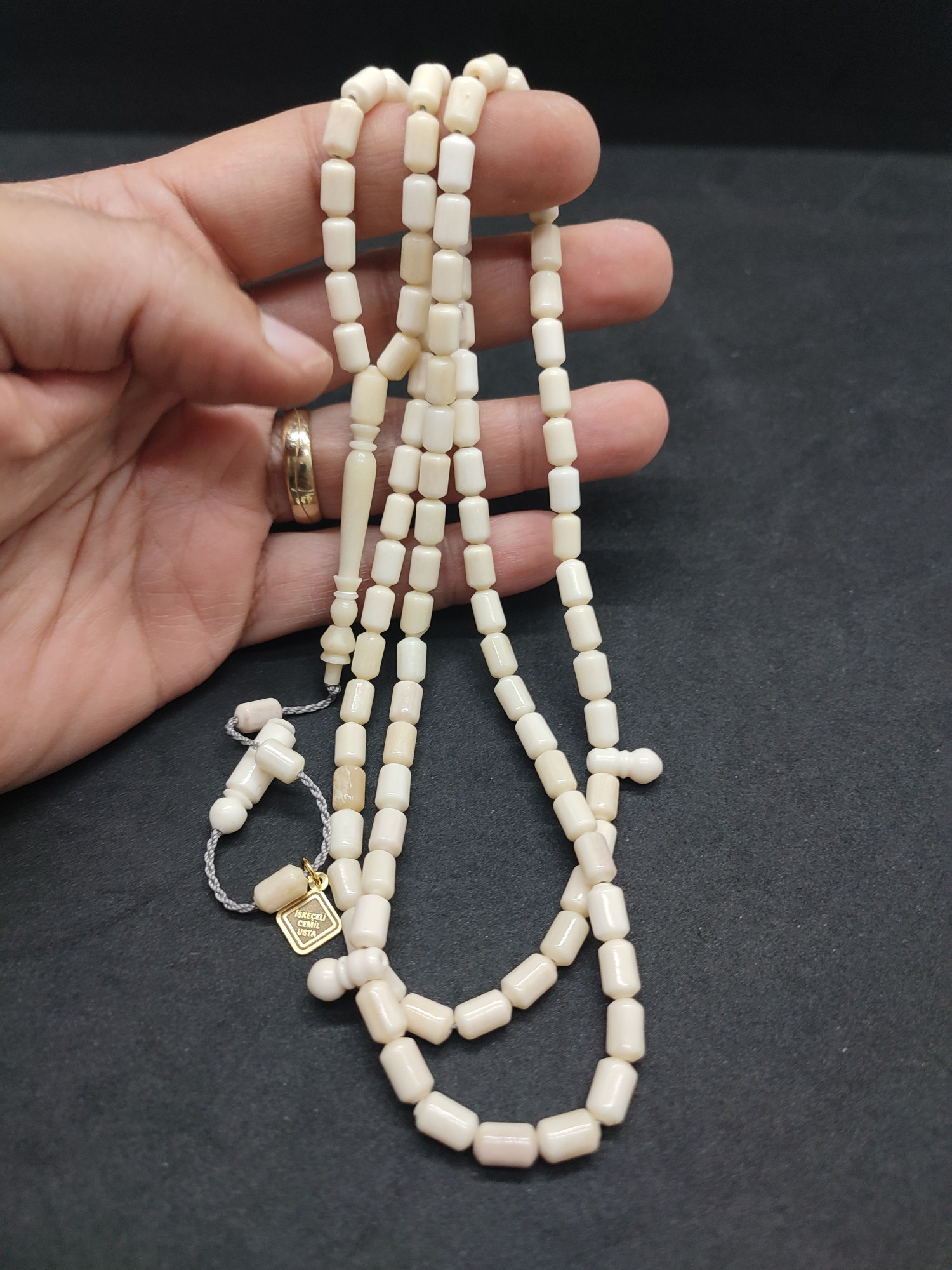 İskeçeli Cemil Usta Eseri Balina Kemiği Namaz Tesbihi Sertifikalı 9467 küçük resim 5