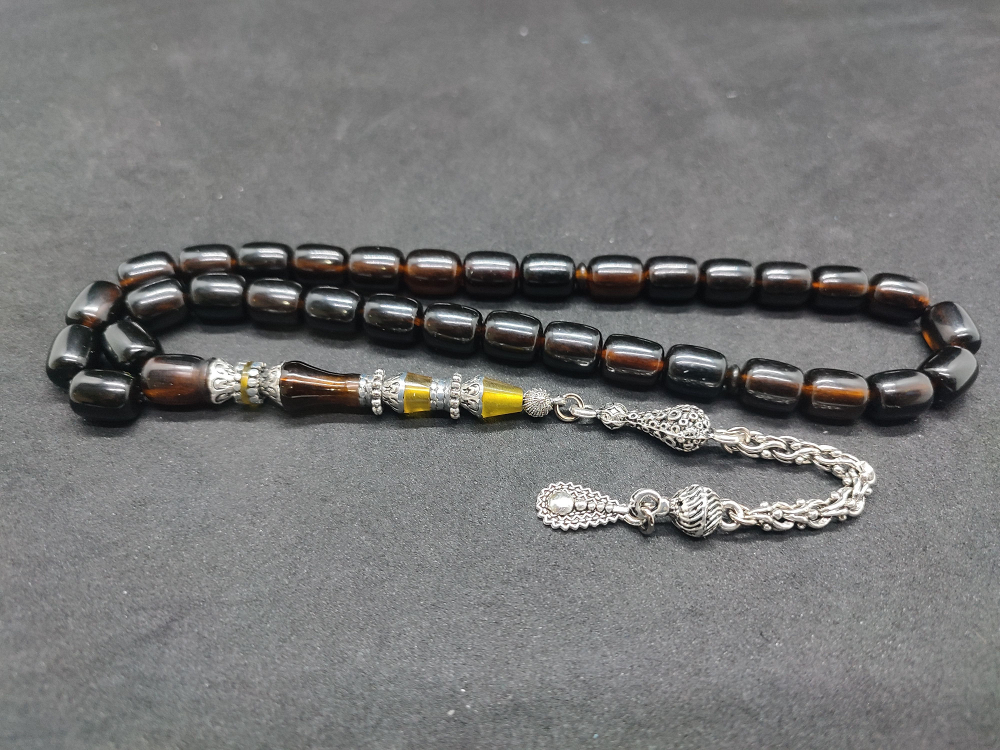 475 Ayar Gümüş Püskül 475 Ayar Gümüş Nakkaş Sıkma Kehribar Sertifikalı 9504 küçük resim 2