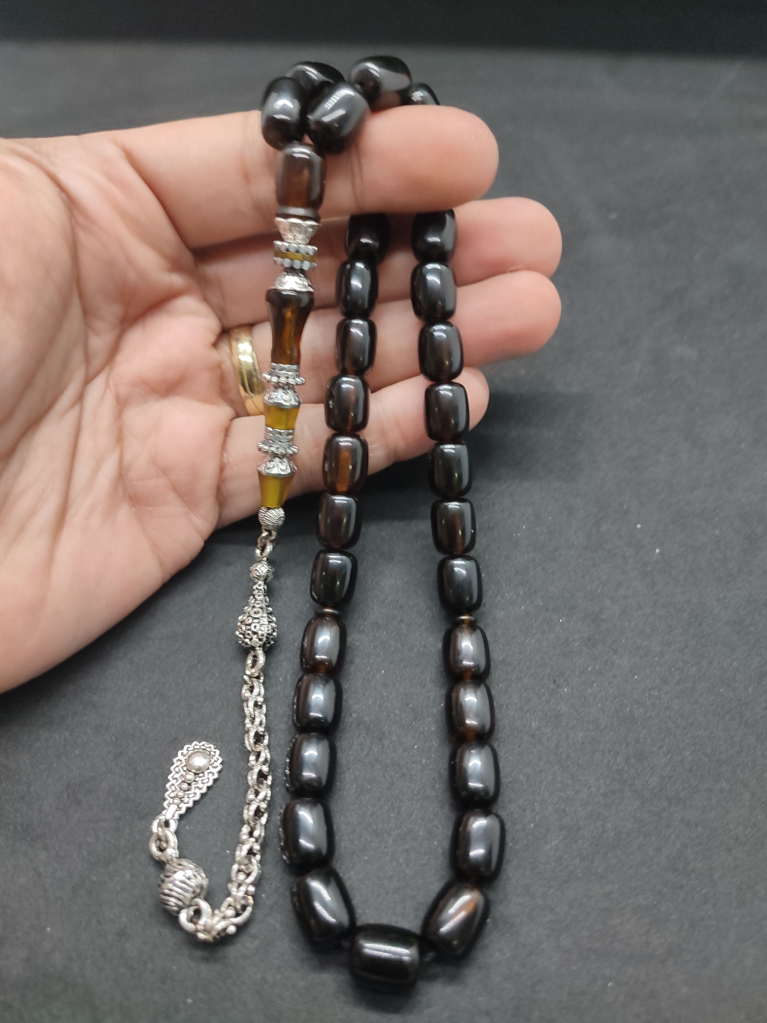 475 Ayar Gümüş Püskül 475 Ayar Gümüş Nakkaş Sıkma Kehribar Sertifikalı 9504 küçük resim 3