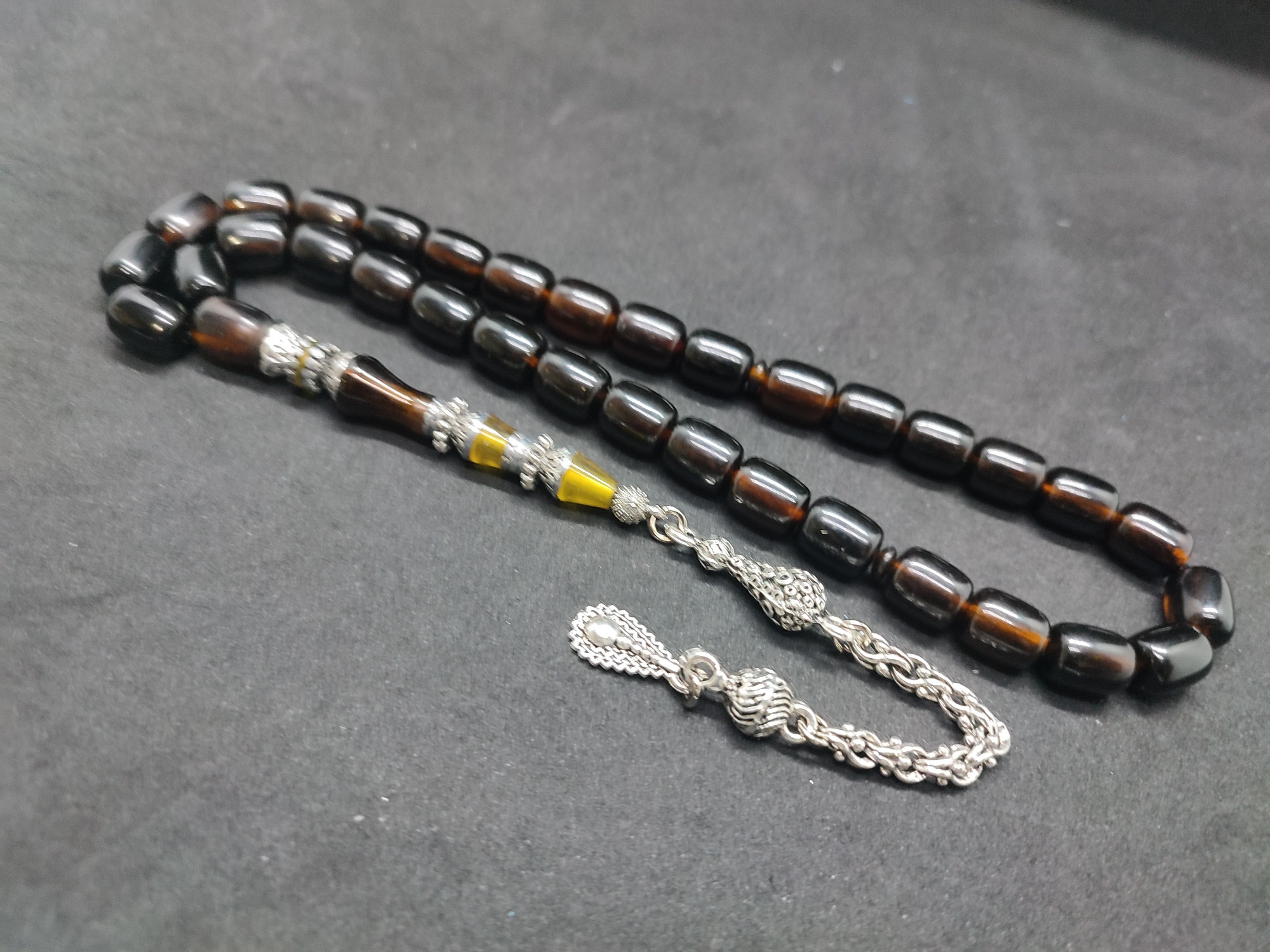 475 Ayar Gümüş Püskül 475 Ayar Gümüş Nakkaş Sıkma Kehribar Sertifikalı 9504 küçük resim 4