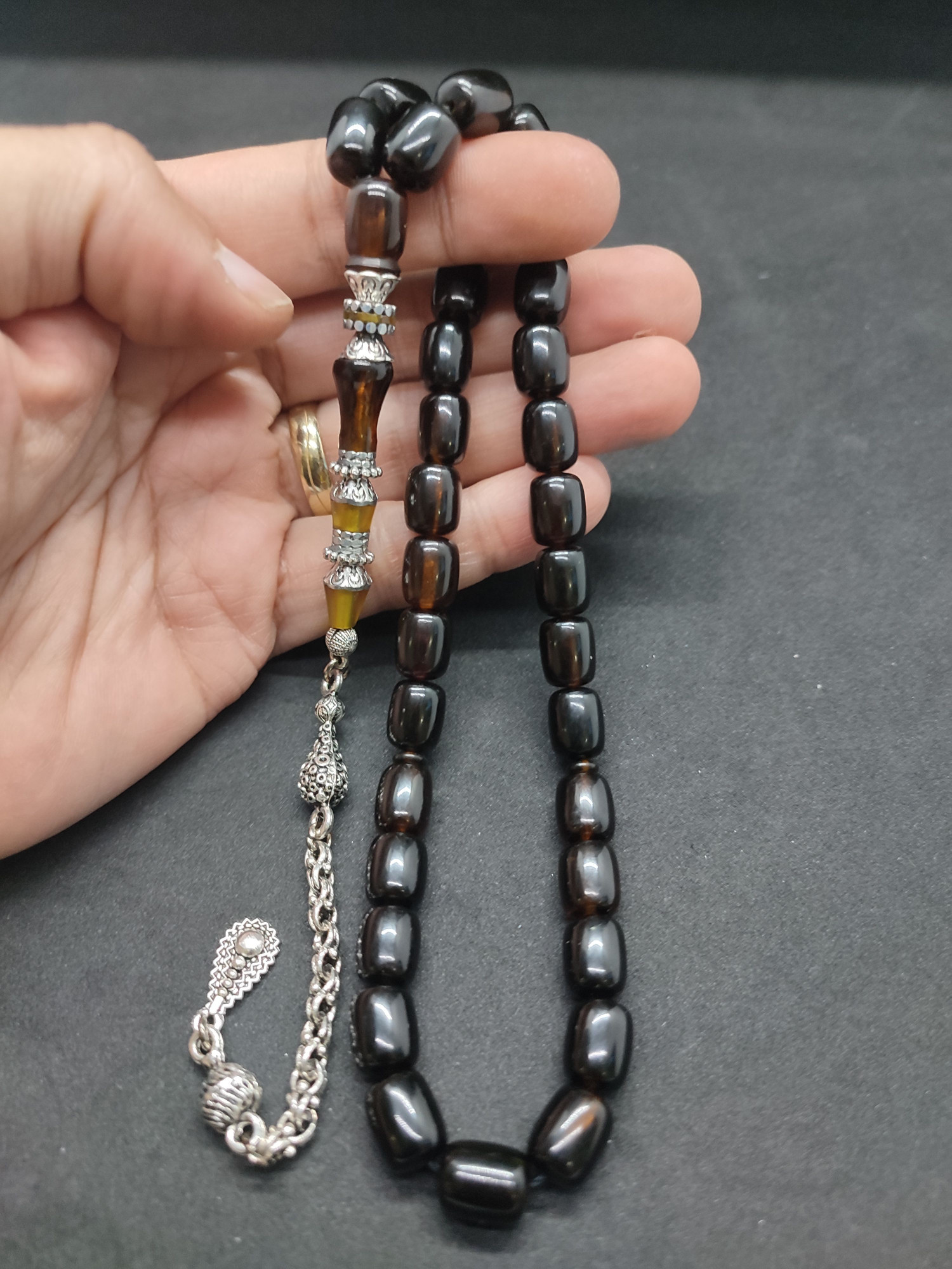 475 Ayar Gümüş Püskül 475 Ayar Gümüş Nakkaş Sıkma Kehribar Sertifikalı 9504 küçük resim 5