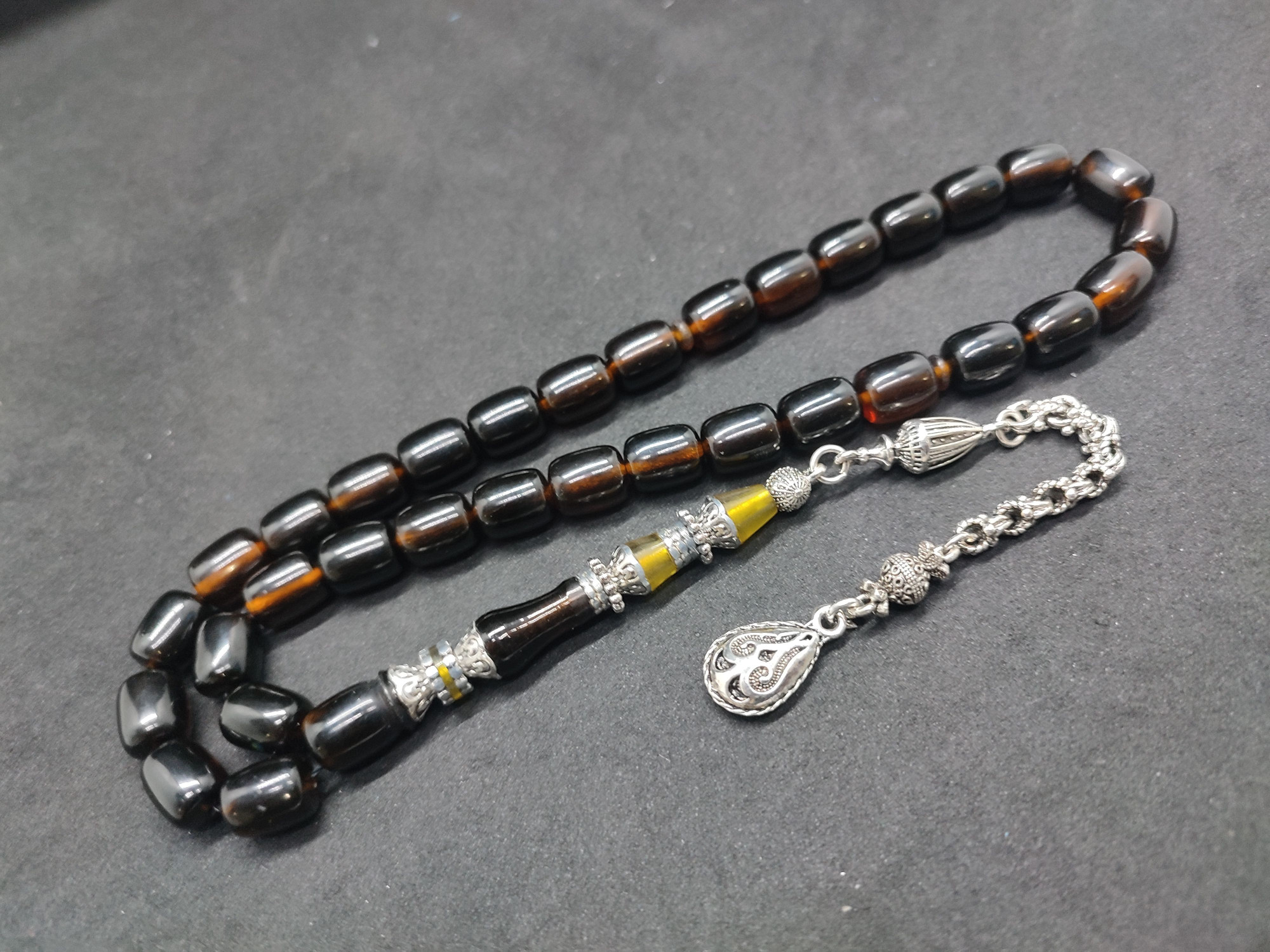 475 Ayar Gümüş Püskül 475 Ayar Gümüş Nakkaş Sıkma Kehribar Sertifikalı 9505