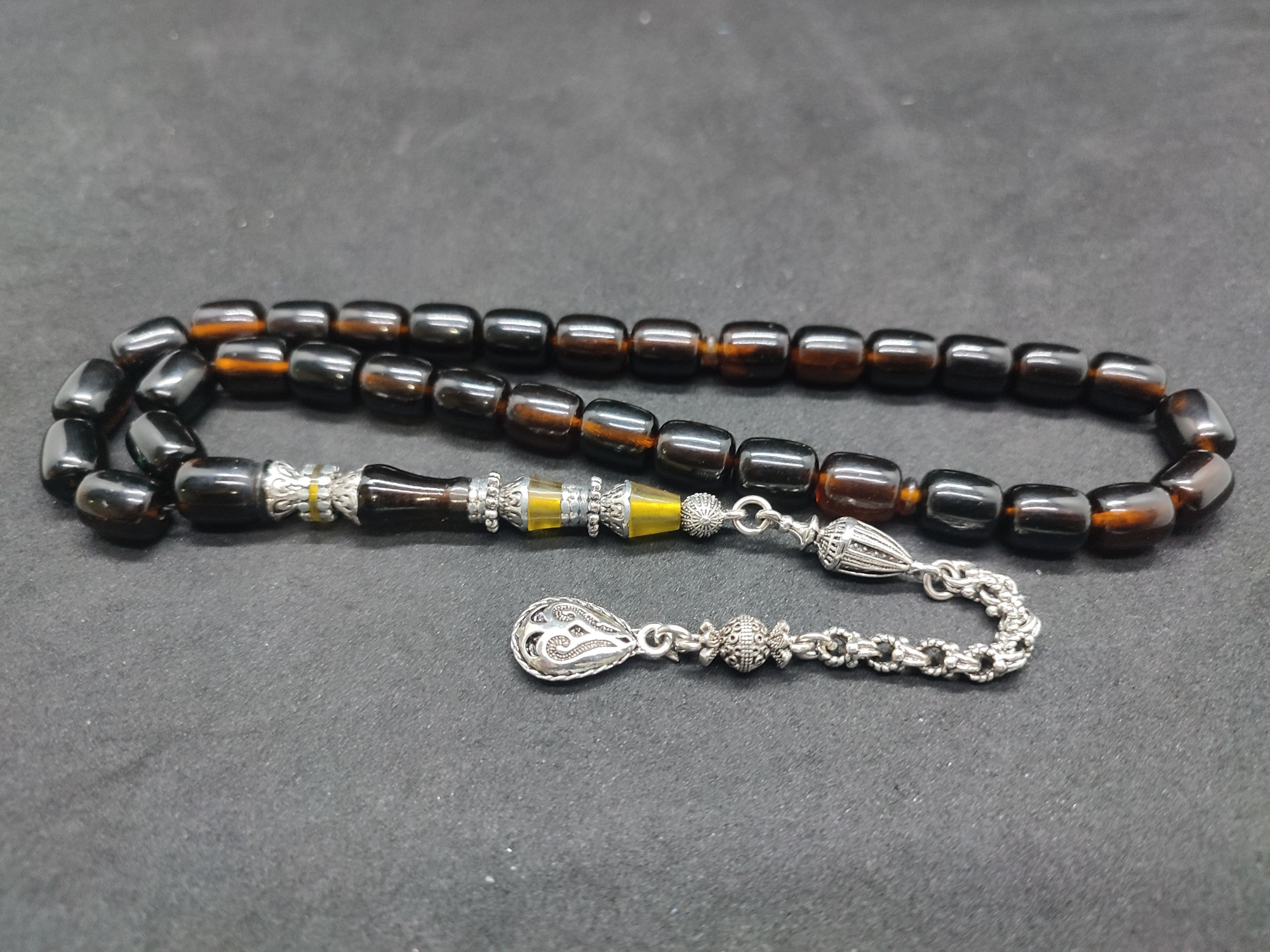 475 Ayar Gümüş Püskül 475 Ayar Gümüş Nakkaş Sıkma Kehribar Sertifikalı 9505 küçük resim 2