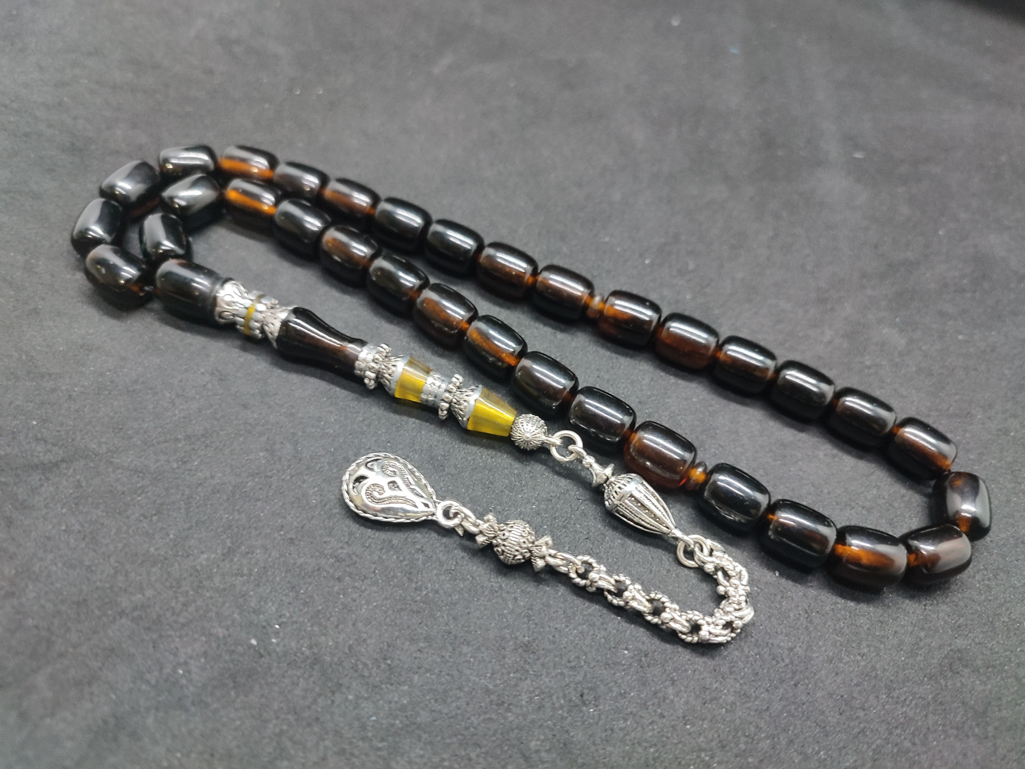 475 Ayar Gümüş Püskül 475 Ayar Gümüş Nakkaş Sıkma Kehribar Sertifikalı 9505 küçük resim 3