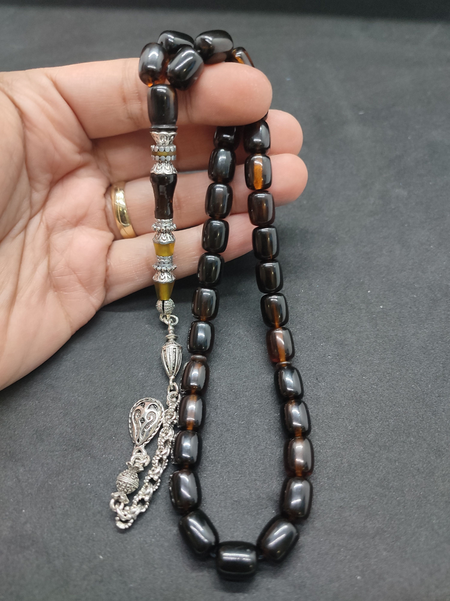 475 Ayar Gümüş Püskül 475 Ayar Gümüş Nakkaş Sıkma Kehribar Sertifikalı 9505 küçük resim 4