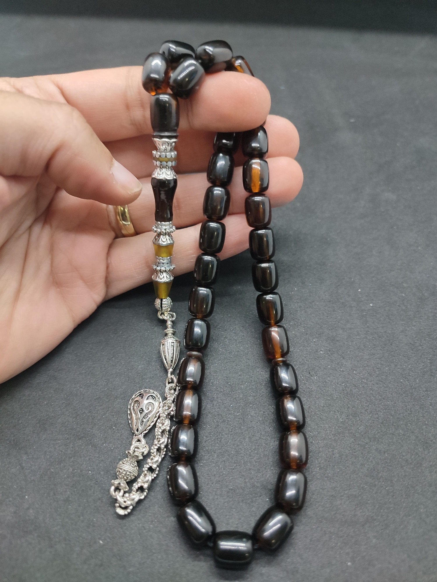 475 Ayar Gümüş Püskül 475 Ayar Gümüş Nakkaş Sıkma Kehribar Sertifikalı 9505 küçük resim 5