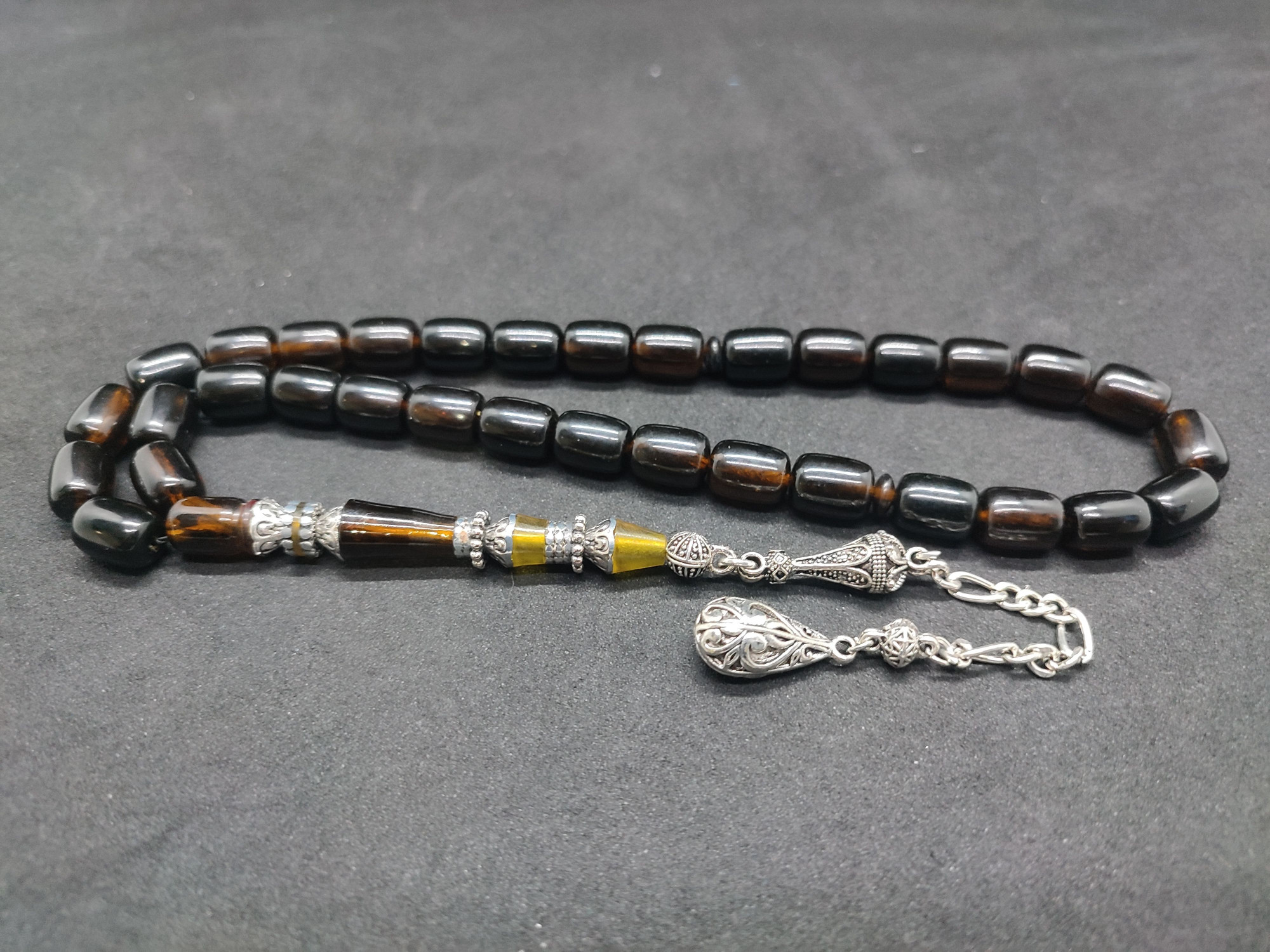 475 Ayar Gümüş Püskül 475 Ayar Gümüş Nakkaş Sıkma Kehribar Sertifikalı 9506