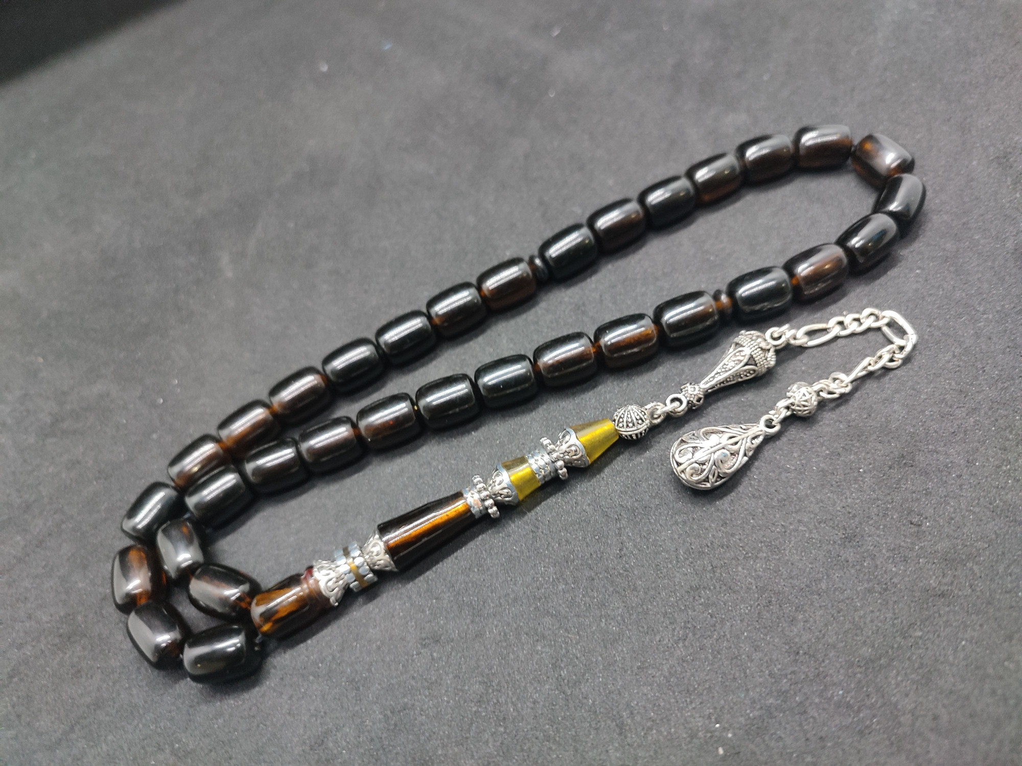 475 Ayar Gümüş Püskül 475 Ayar Gümüş Nakkaş Sıkma Kehribar Sertifikalı 9506 küçük resim 2