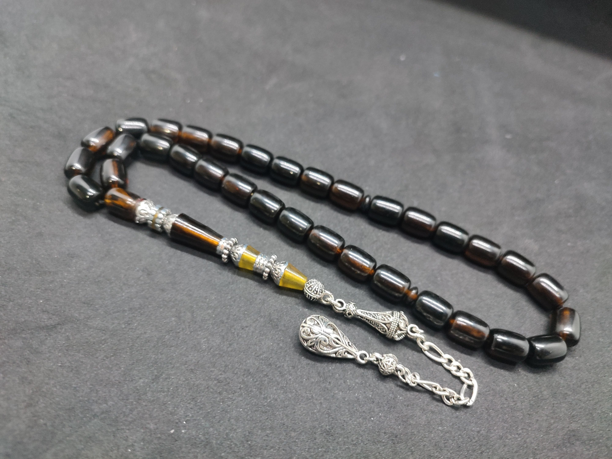 475 Ayar Gümüş Püskül 475 Ayar Gümüş Nakkaş Sıkma Kehribar Sertifikalı 9506 küçük resim 3