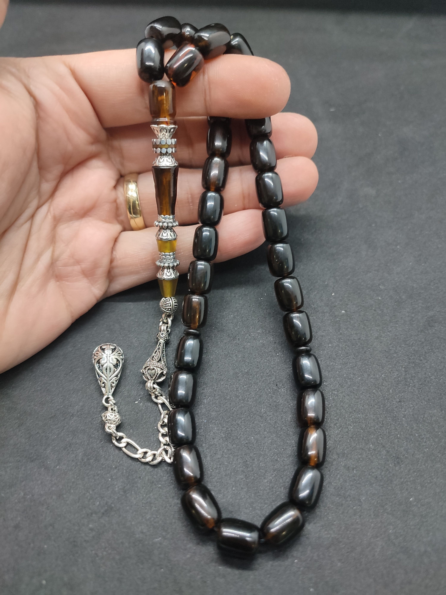 475 Ayar Gümüş Püskül 475 Ayar Gümüş Nakkaş Sıkma Kehribar Sertifikalı 9506 küçük resim 4