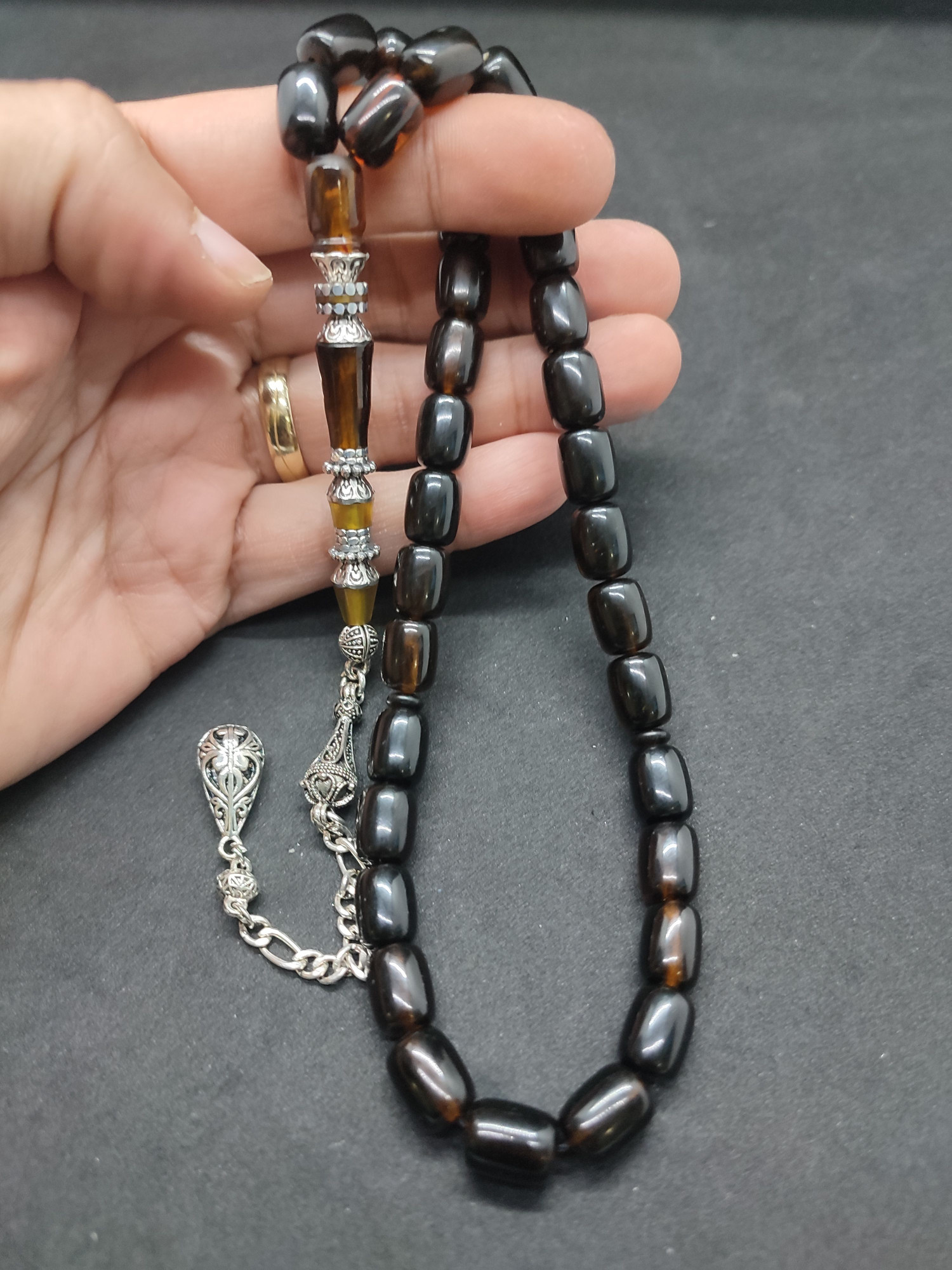 475 Ayar Gümüş Püskül 475 Ayar Gümüş Nakkaş Sıkma Kehribar Sertifikalı 9506 küçük resim 5