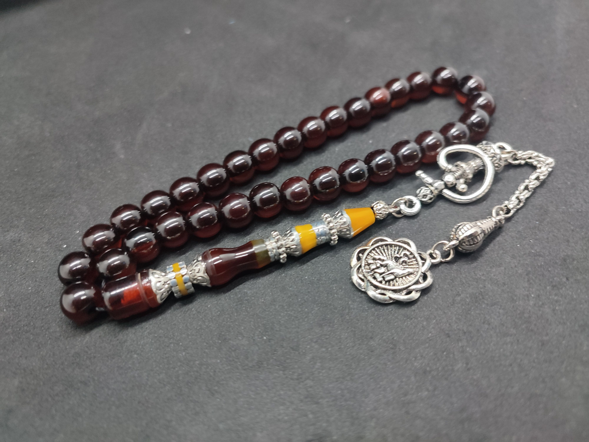 475 Ayar Gümüş Püskül 475 Ayar Gümüş Nakkaş Sıkma Kehribar Sertifikalı 9507