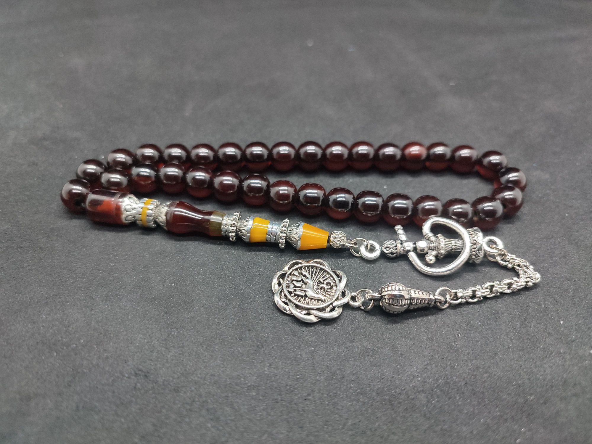 475 Ayar Gümüş Püskül 475 Ayar Gümüş Nakkaş Sıkma Kehribar Sertifikalı 9507 küçük resim 2