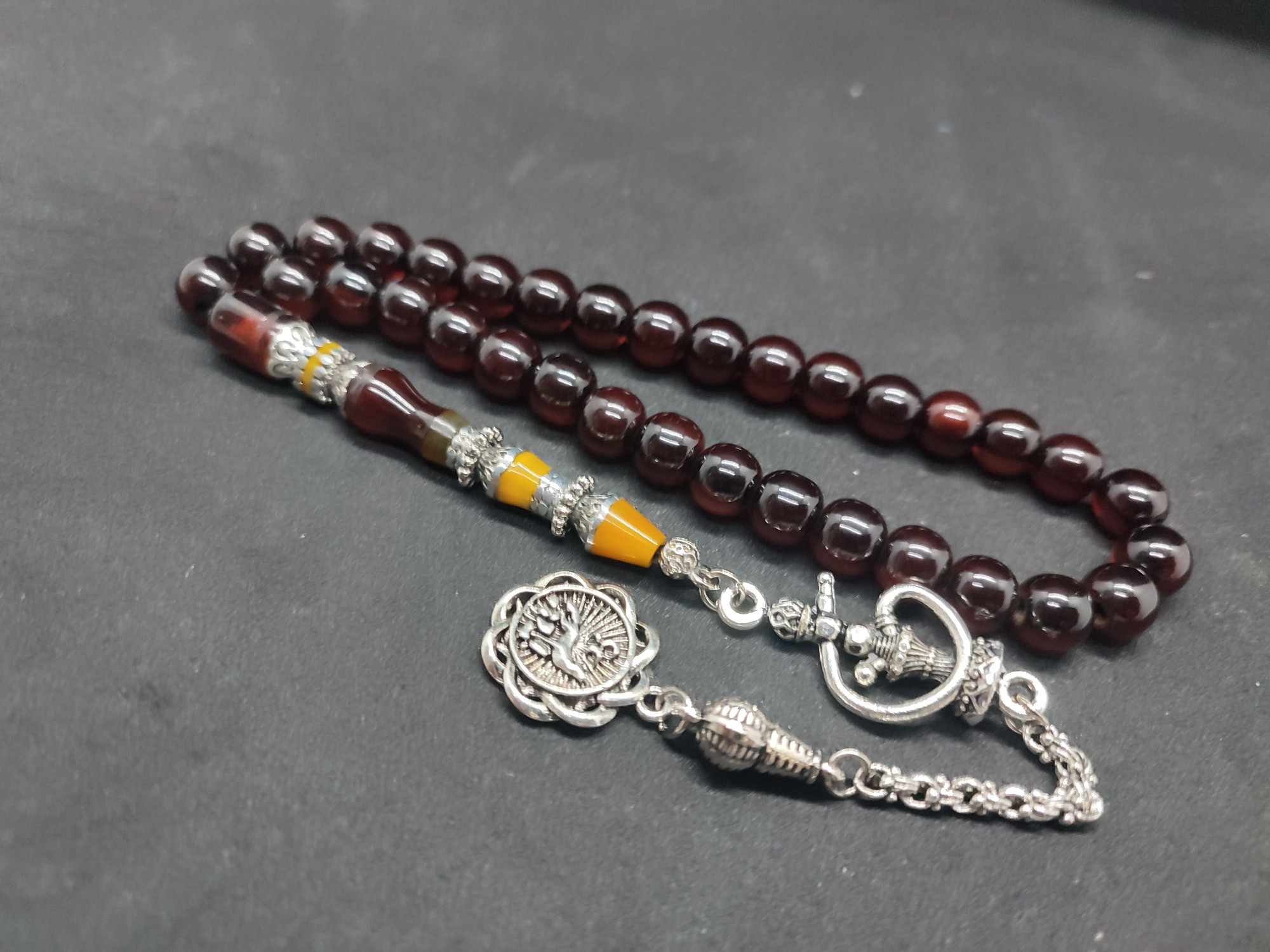 475 Ayar Gümüş Püskül 475 Ayar Gümüş Nakkaş Sıkma Kehribar Sertifikalı 9507 küçük resim 3