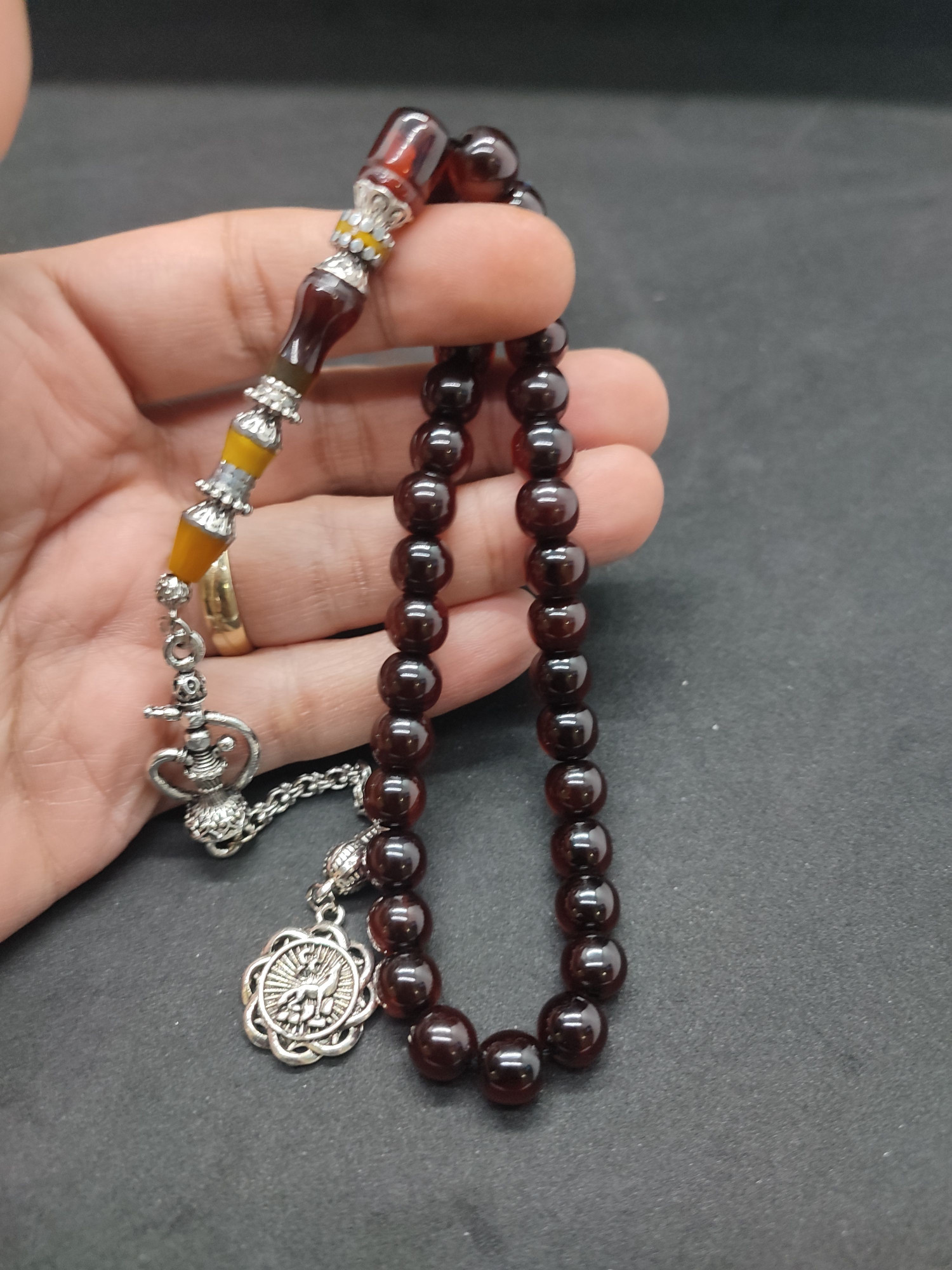 475 Ayar Gümüş Püskül 475 Ayar Gümüş Nakkaş Sıkma Kehribar Sertifikalı 9507 küçük resim 4