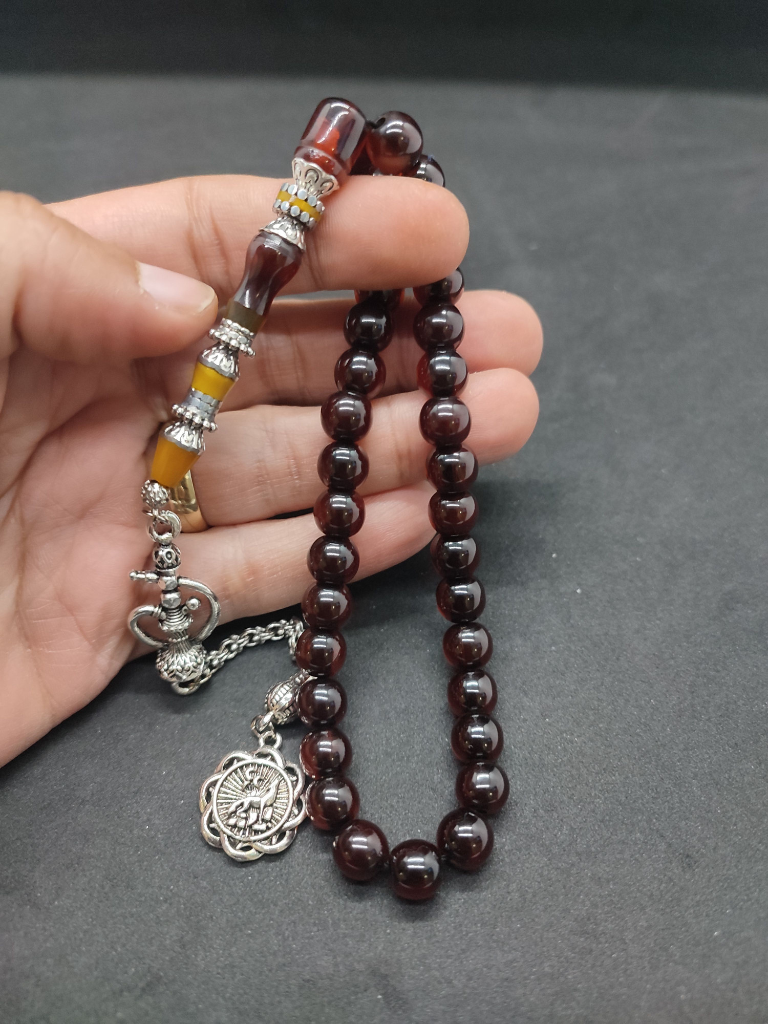 475 Ayar Gümüş Püskül 475 Ayar Gümüş Nakkaş Sıkma Kehribar Sertifikalı 9507 küçük resim 5