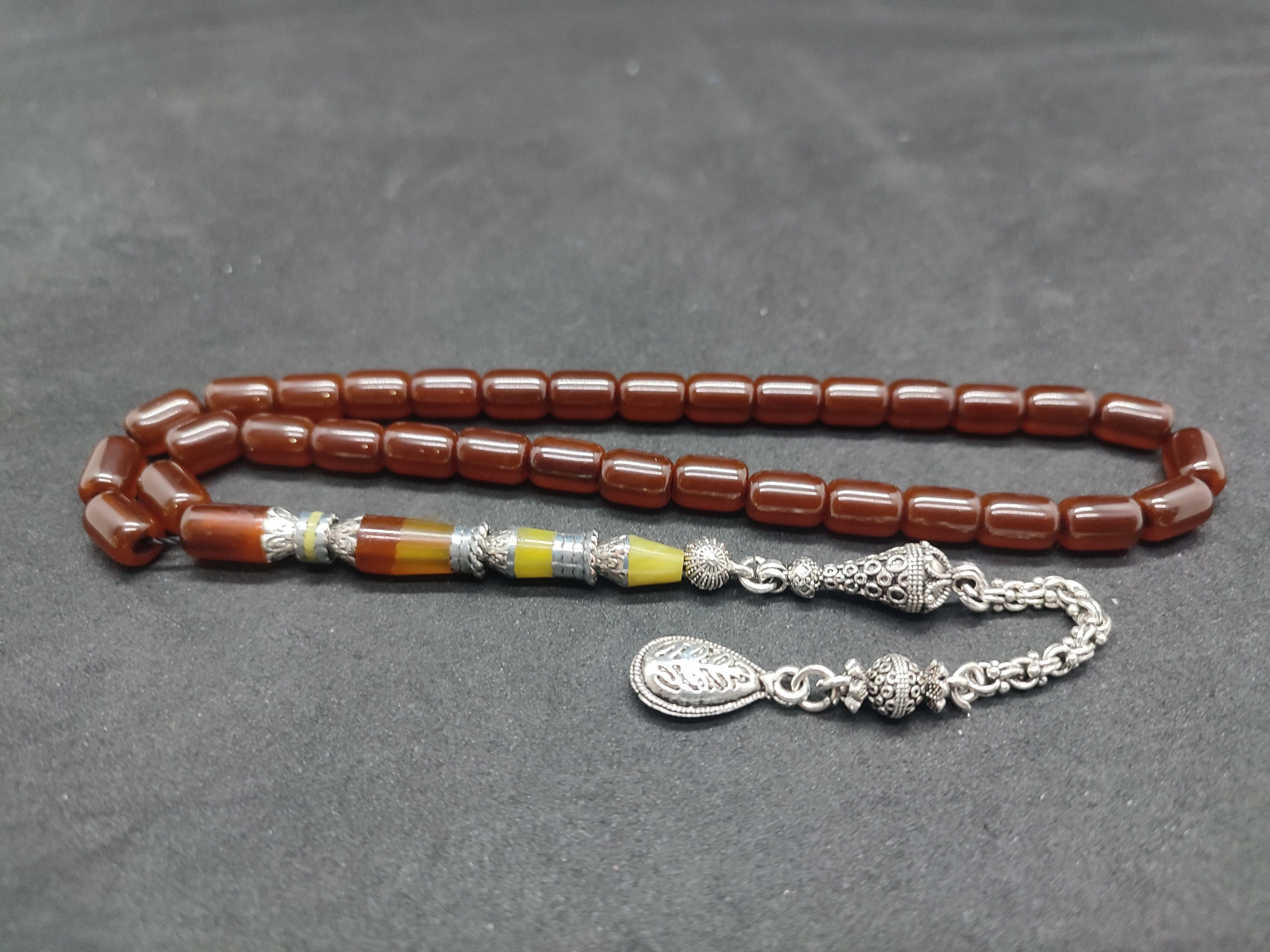 475 Ayar Gümüş Püskül 475 Ayar Gümüş Nakkaş Sıkma Kehribar Sertifikalı 9509