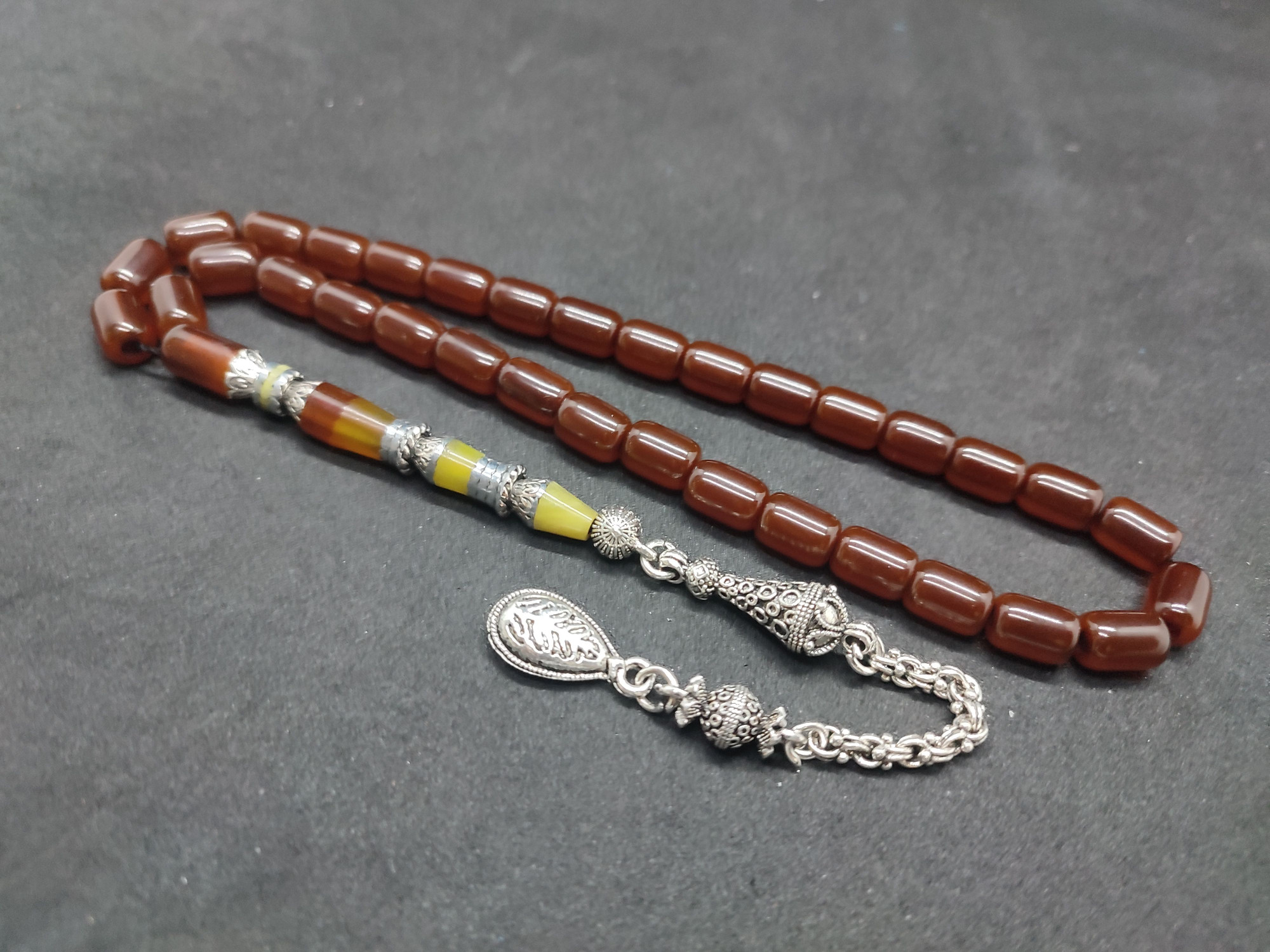 475 Ayar Gümüş Püskül 475 Ayar Gümüş Nakkaş Sıkma Kehribar Sertifikalı 9509 küçük resim 3