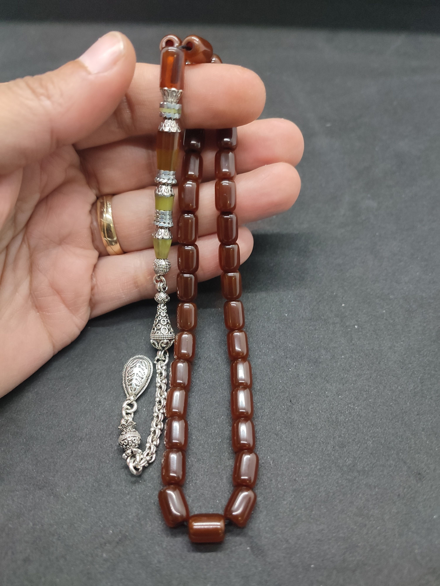 475 Ayar Gümüş Püskül 475 Ayar Gümüş Nakkaş Sıkma Kehribar Sertifikalı 9509 küçük resim 4