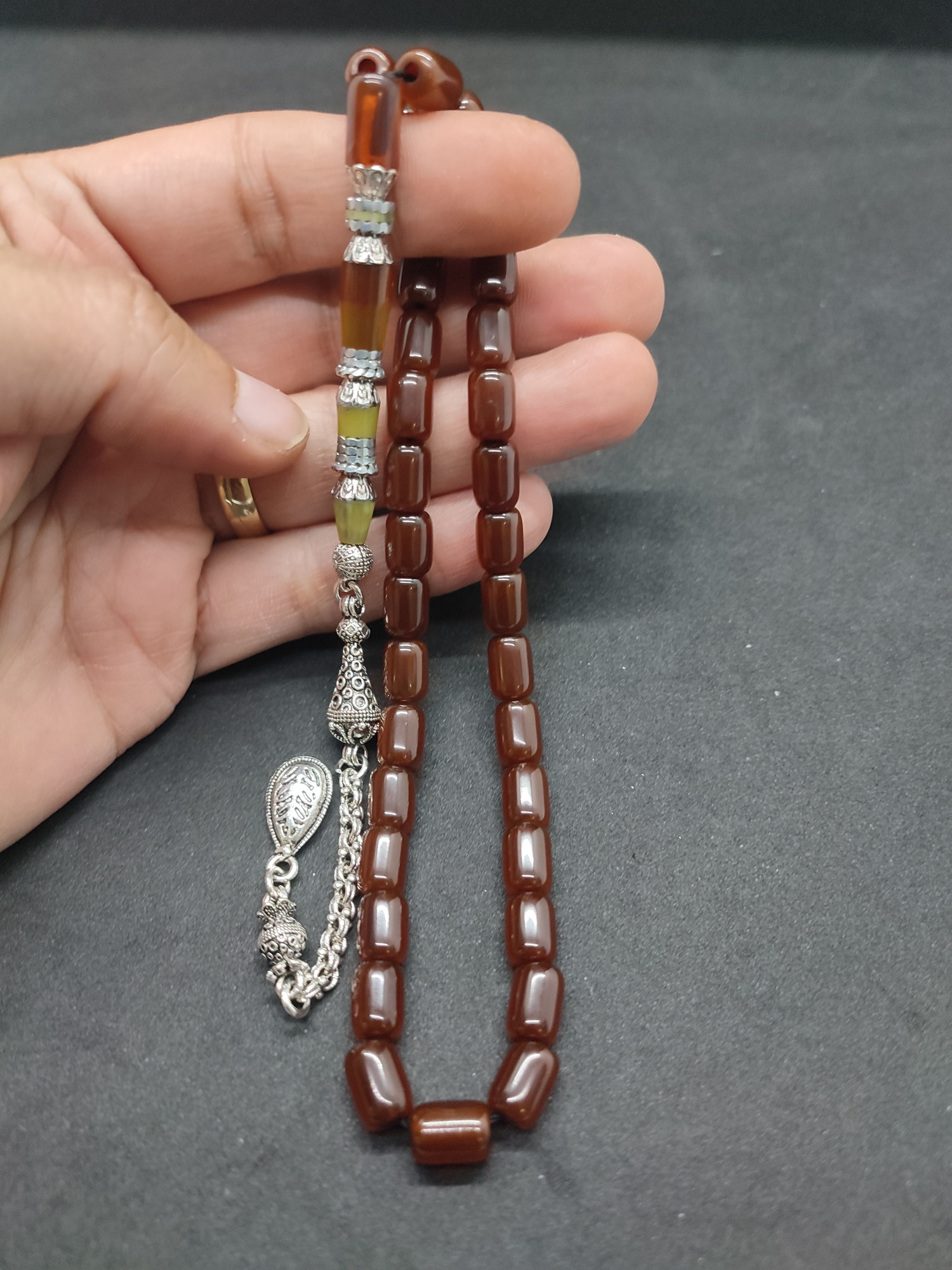 475 Ayar Gümüş Püskül 475 Ayar Gümüş Nakkaş Sıkma Kehribar Sertifikalı 9509 küçük resim 5