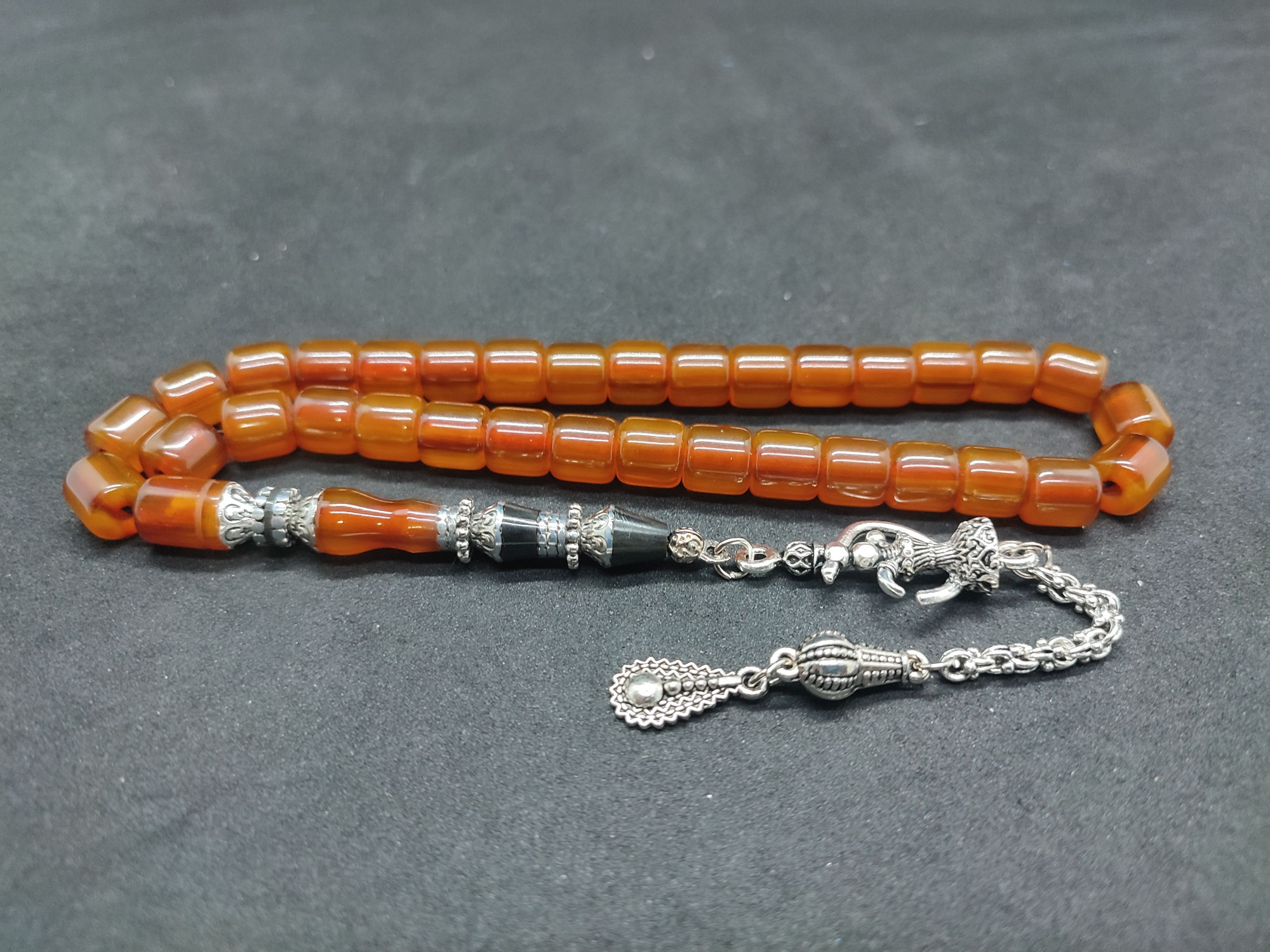 475 Ayar Gümüş Püskül 475 Ayar Gümüş Nakkaş Sıkma Kehribar Sertifikalı 9510 küçük resim 2