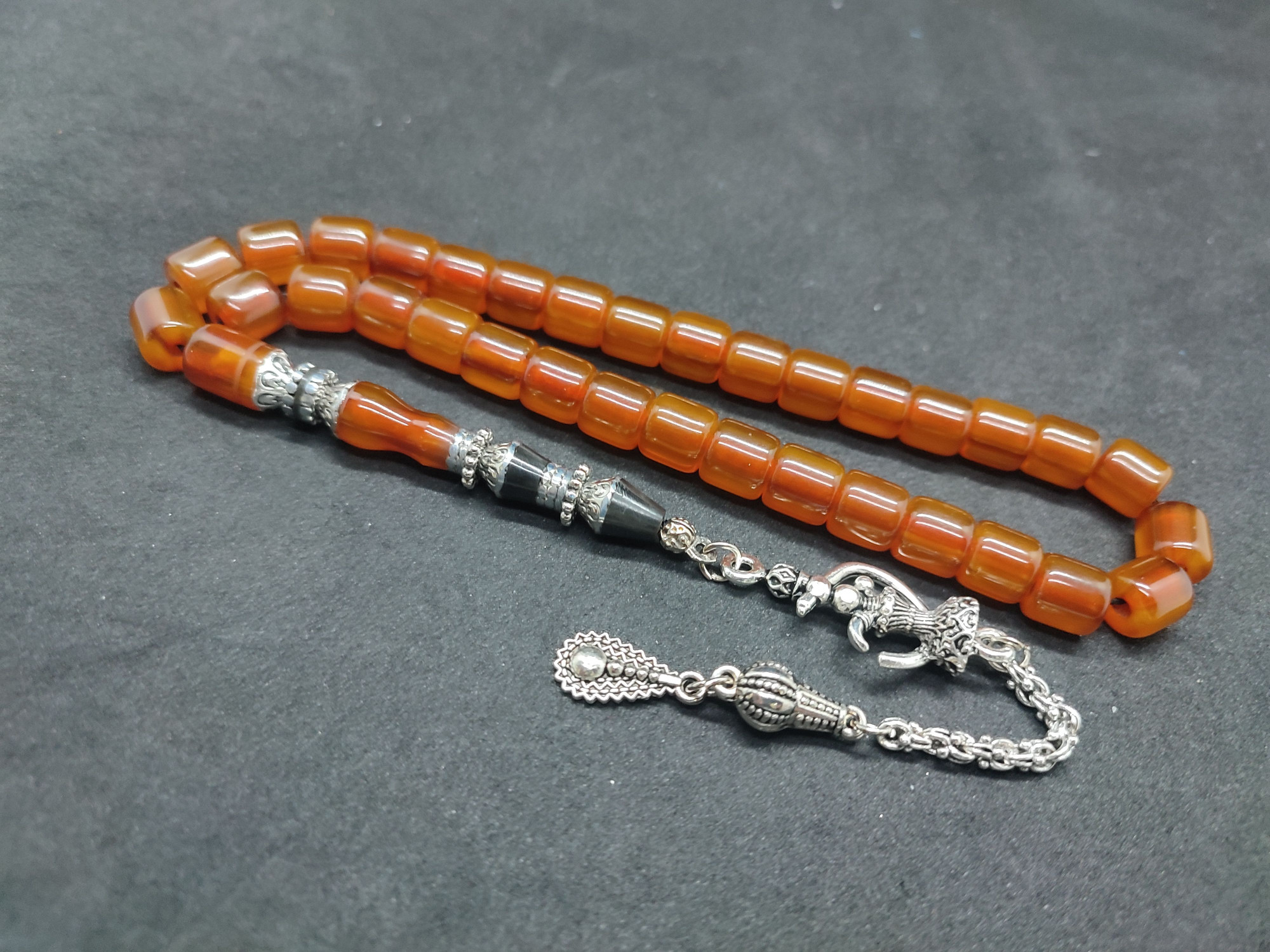 475 Ayar Gümüş Püskül 475 Ayar Gümüş Nakkaş Sıkma Kehribar Sertifikalı 9510 küçük resim 3