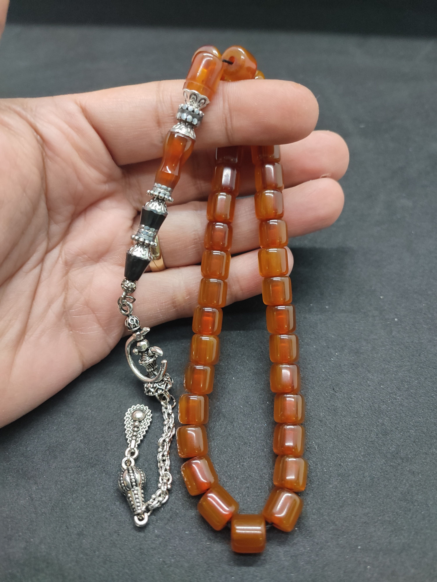 475 Ayar Gümüş Püskül 475 Ayar Gümüş Nakkaş Sıkma Kehribar Sertifikalı 9510 küçük resim 4