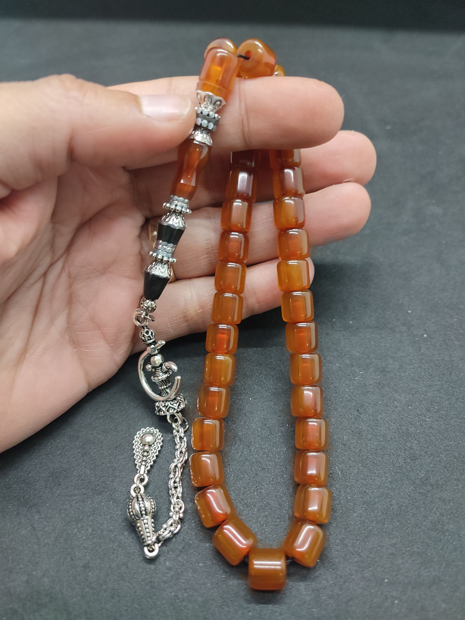 475 Ayar Gümüş Püskül 475 Ayar Gümüş Nakkaş Sıkma Kehribar Sertifikalı 9510 küçük resim 5