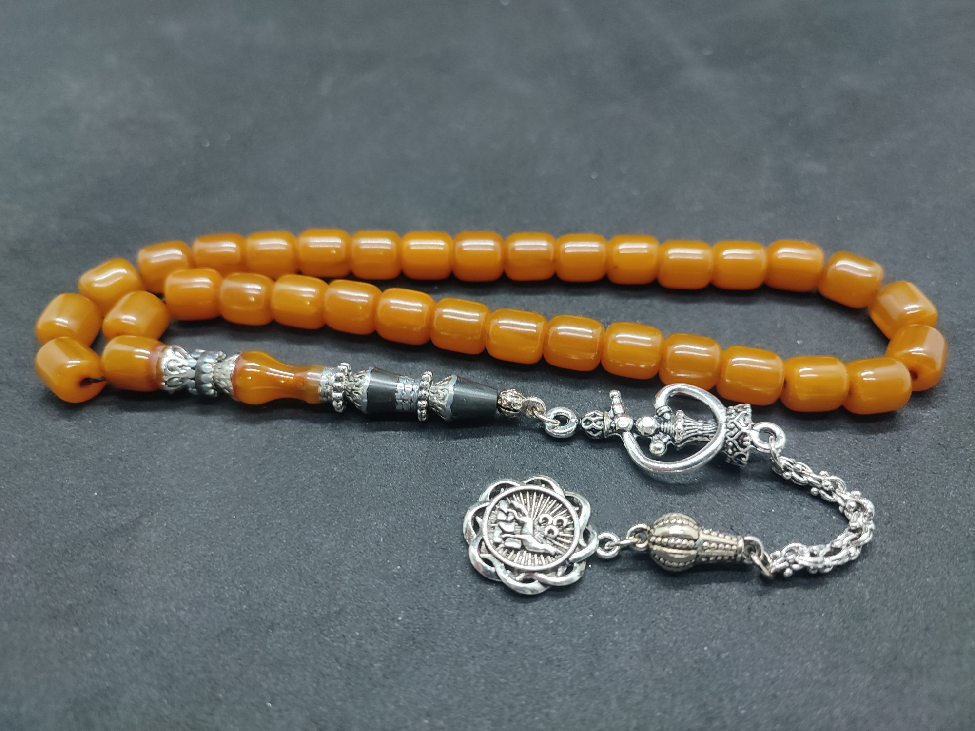 475 Ayar Gümüş Püskül 475 Ayar Gümüş Nakkaş Sıkma Kehribar Sertifikalı 9511