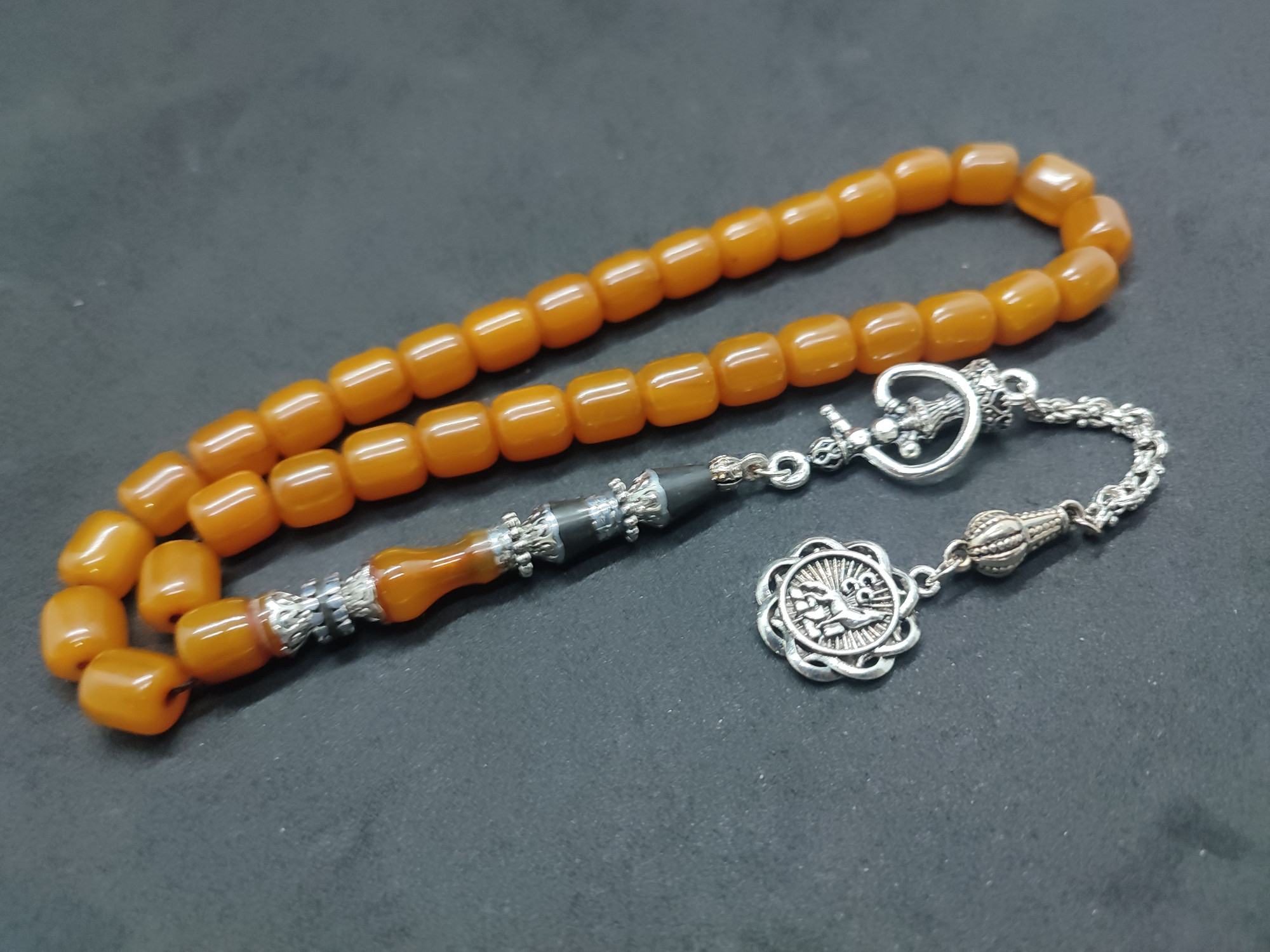 475 Ayar Gümüş Püskül 475 Ayar Gümüş Nakkaş Sıkma Kehribar Sertifikalı 9511 küçük resim 2