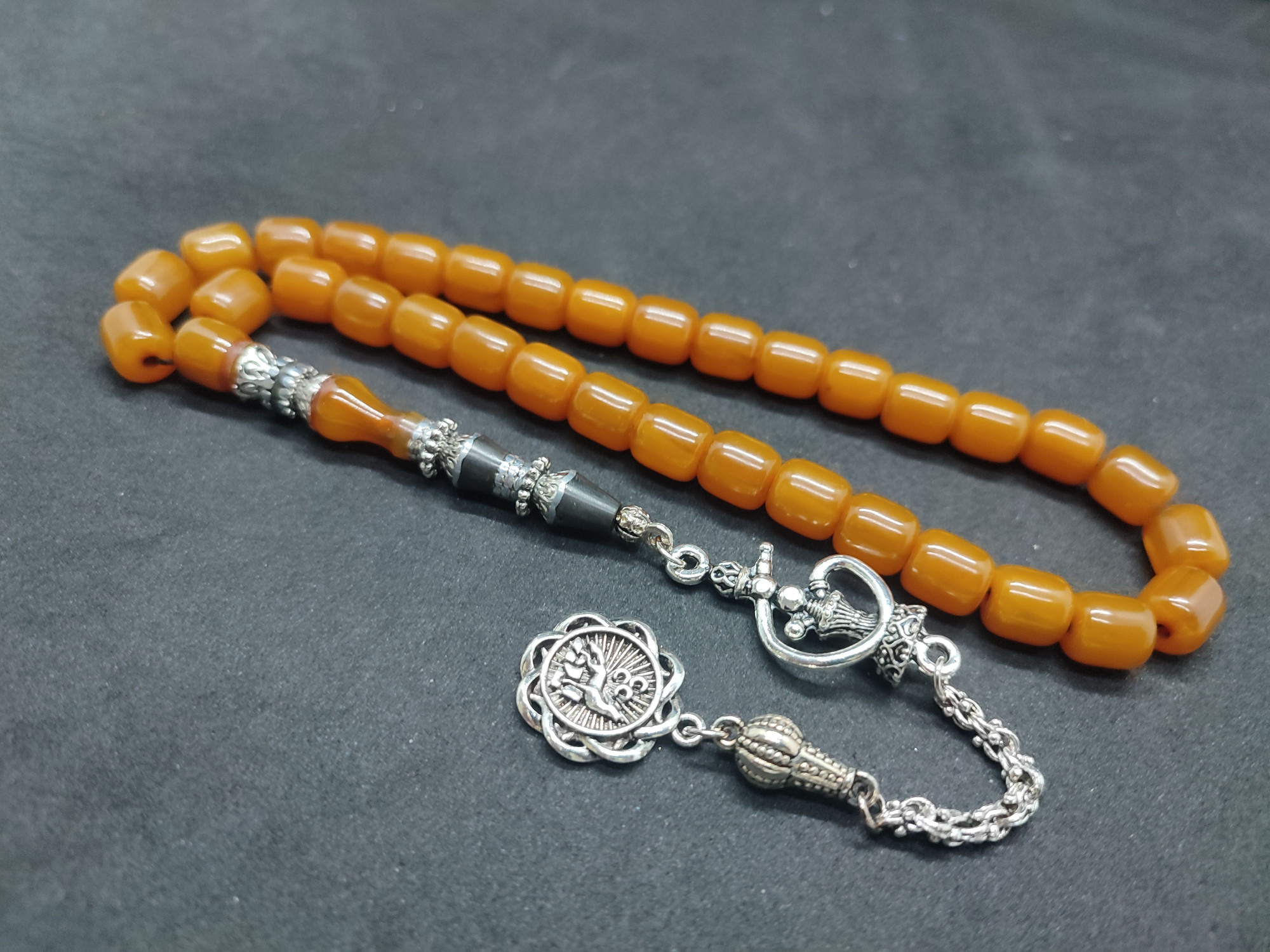 475 Ayar Gümüş Püskül 475 Ayar Gümüş Nakkaş Sıkma Kehribar Sertifikalı 9511 küçük resim 3