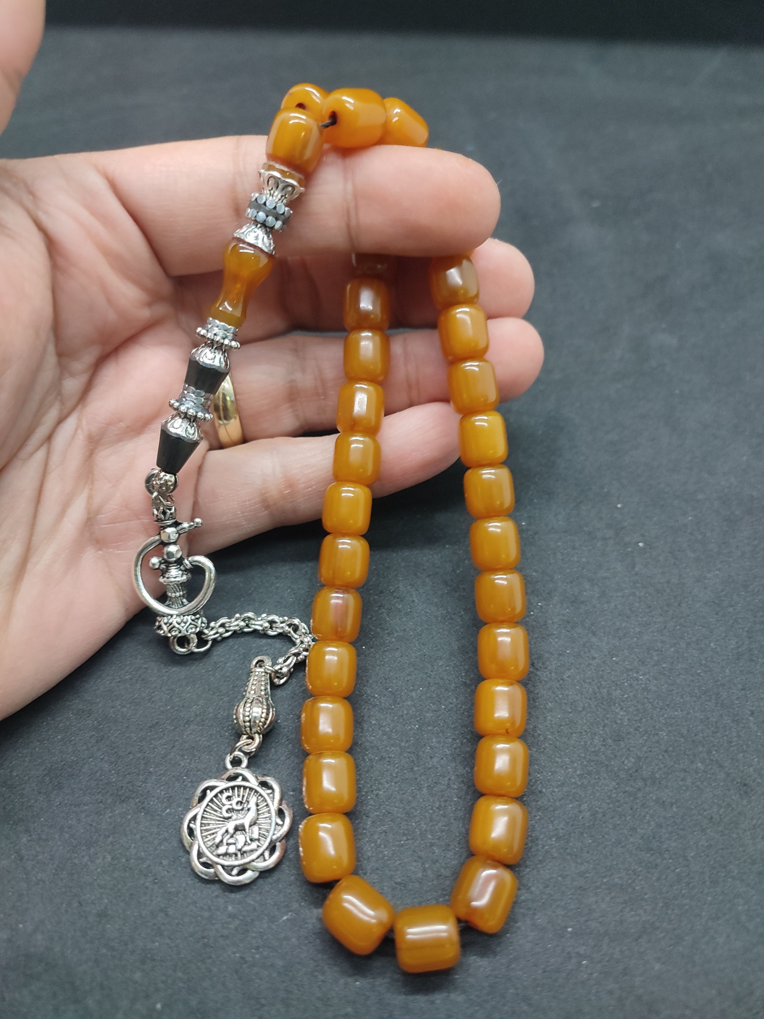 475 Ayar Gümüş Püskül 475 Ayar Gümüş Nakkaş Sıkma Kehribar Sertifikalı 9511 küçük resim 4