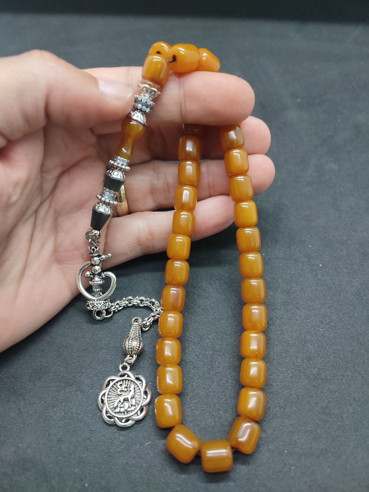 475 Ayar Gümüş Püskül 475 Ayar Gümüş Nakkaş Sıkma Kehribar Sertifikalı 9511 küçük resim 5