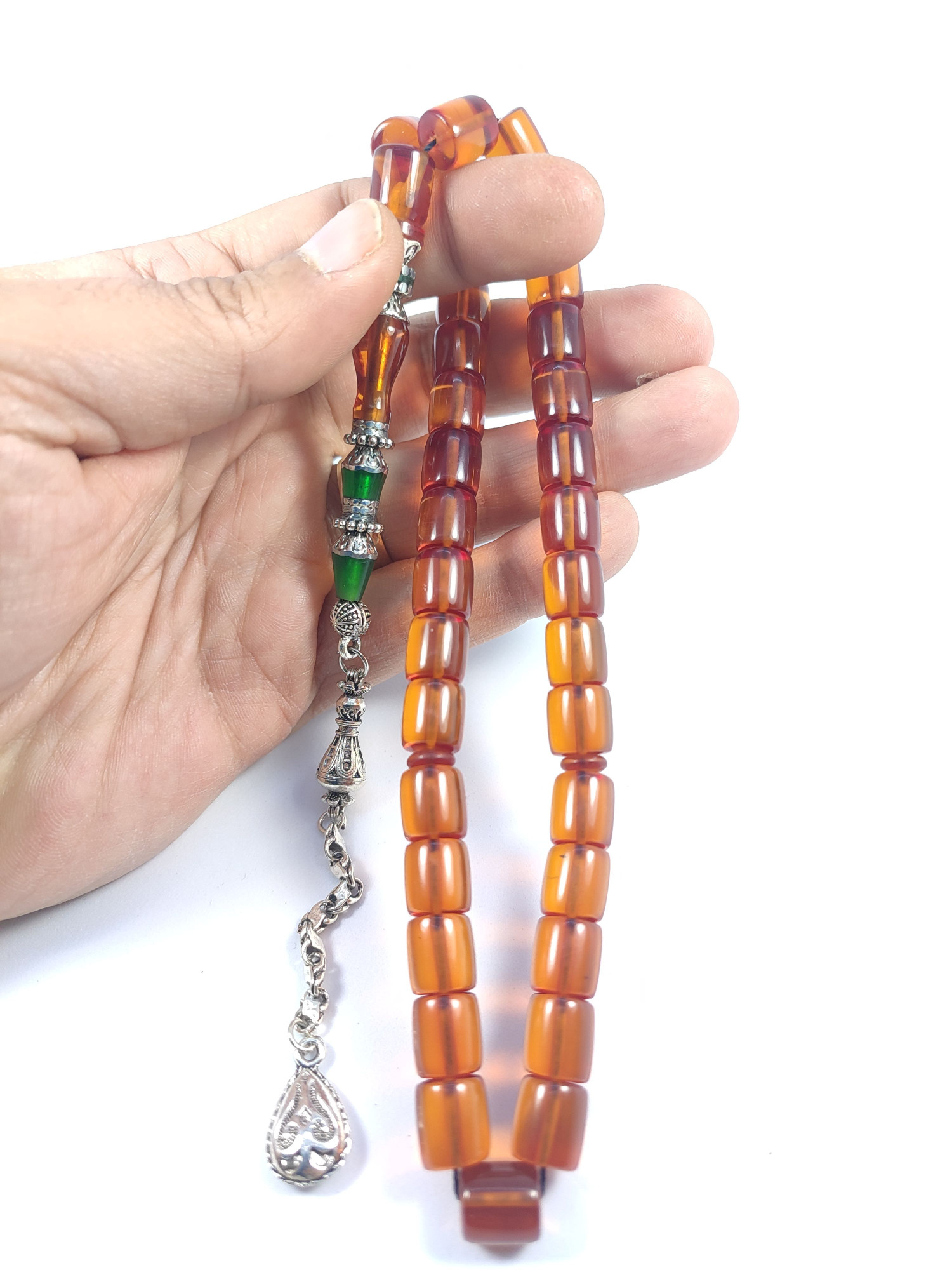 475 Ayar Gümüş Püskül 475 Ayar Gümüş Nakkaş Zar Kehribar Sertifikalı 9512 küçük resim 4