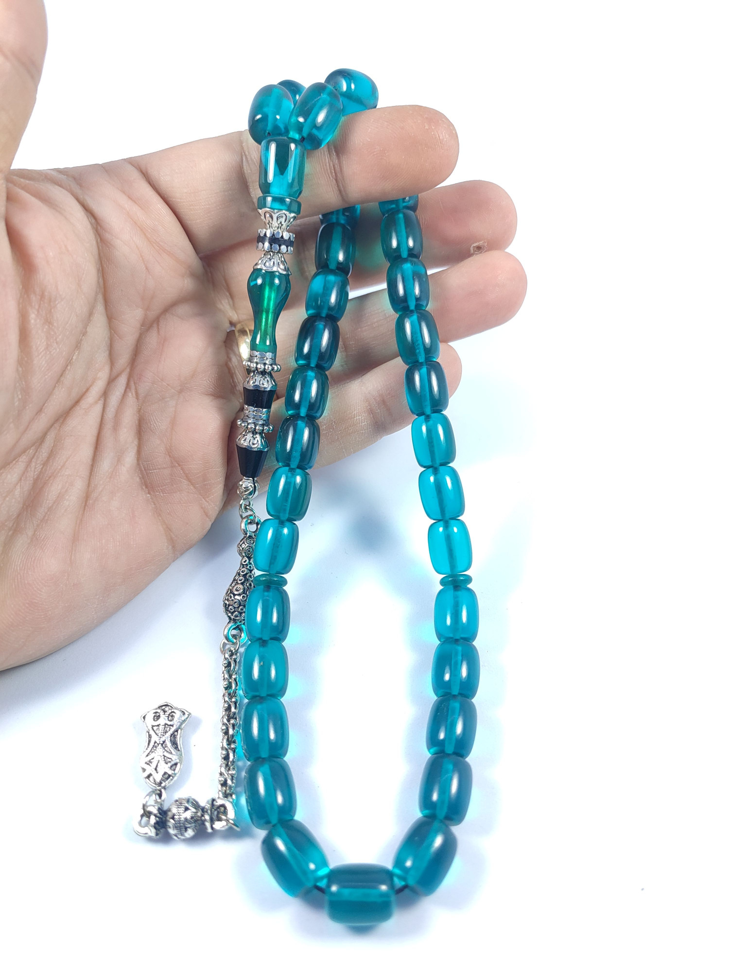 475 Ayar Gümüş Püskül 475 Ayar Gümüş Nakkaş Zar Kehribar Sertifikalı 9513 küçük resim 4