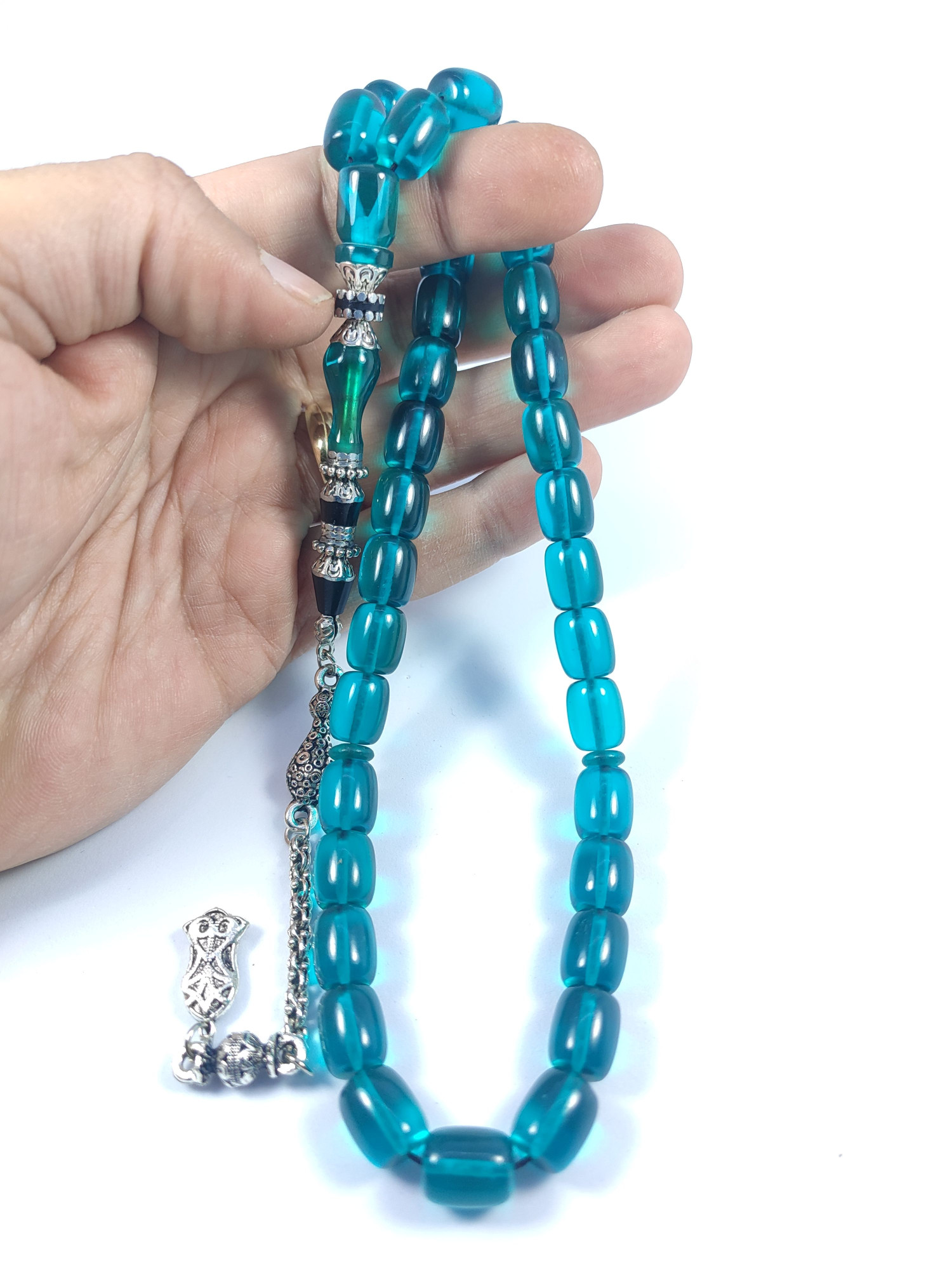 475 Ayar Gümüş Püskül 475 Ayar Gümüş Nakkaş Zar Kehribar Sertifikalı 9513 küçük resim 5