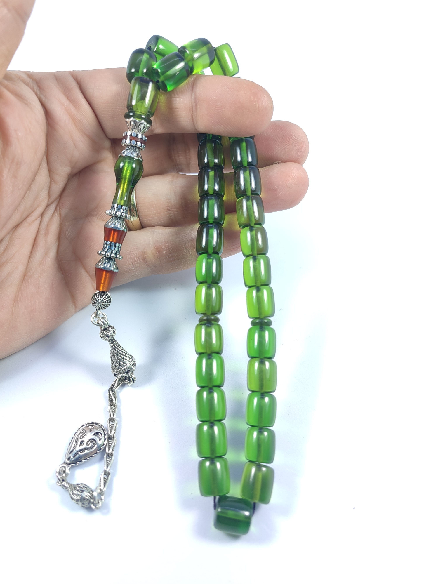 475 Ayar Gümüş Püskül 475 Ayar Gümüş Nakkaş Zar Kehribar Sertifikalı 9514 küçük resim 4