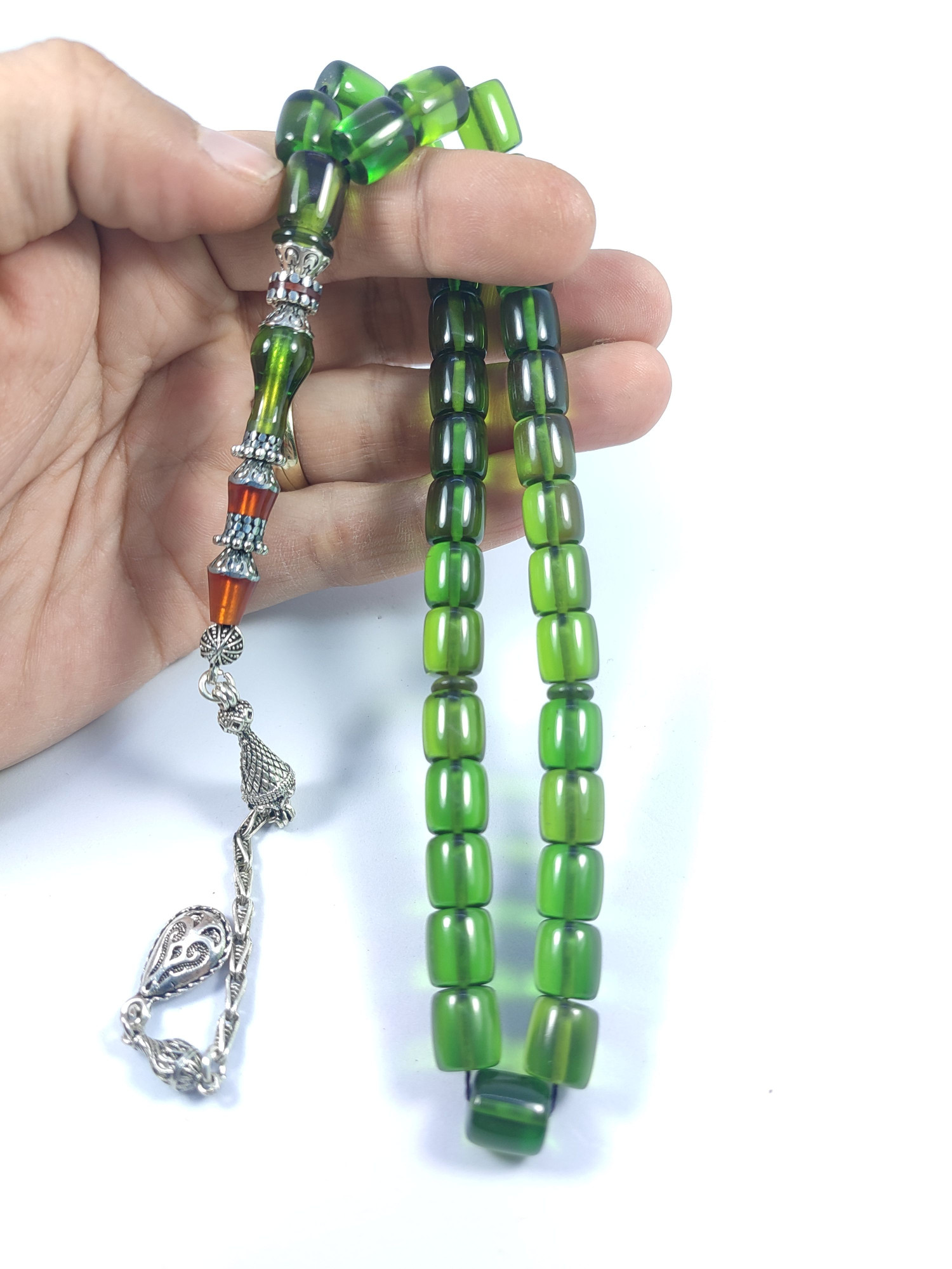 475 Ayar Gümüş Püskül 475 Ayar Gümüş Nakkaş Zar Kehribar Sertifikalı 9514 küçük resim 5