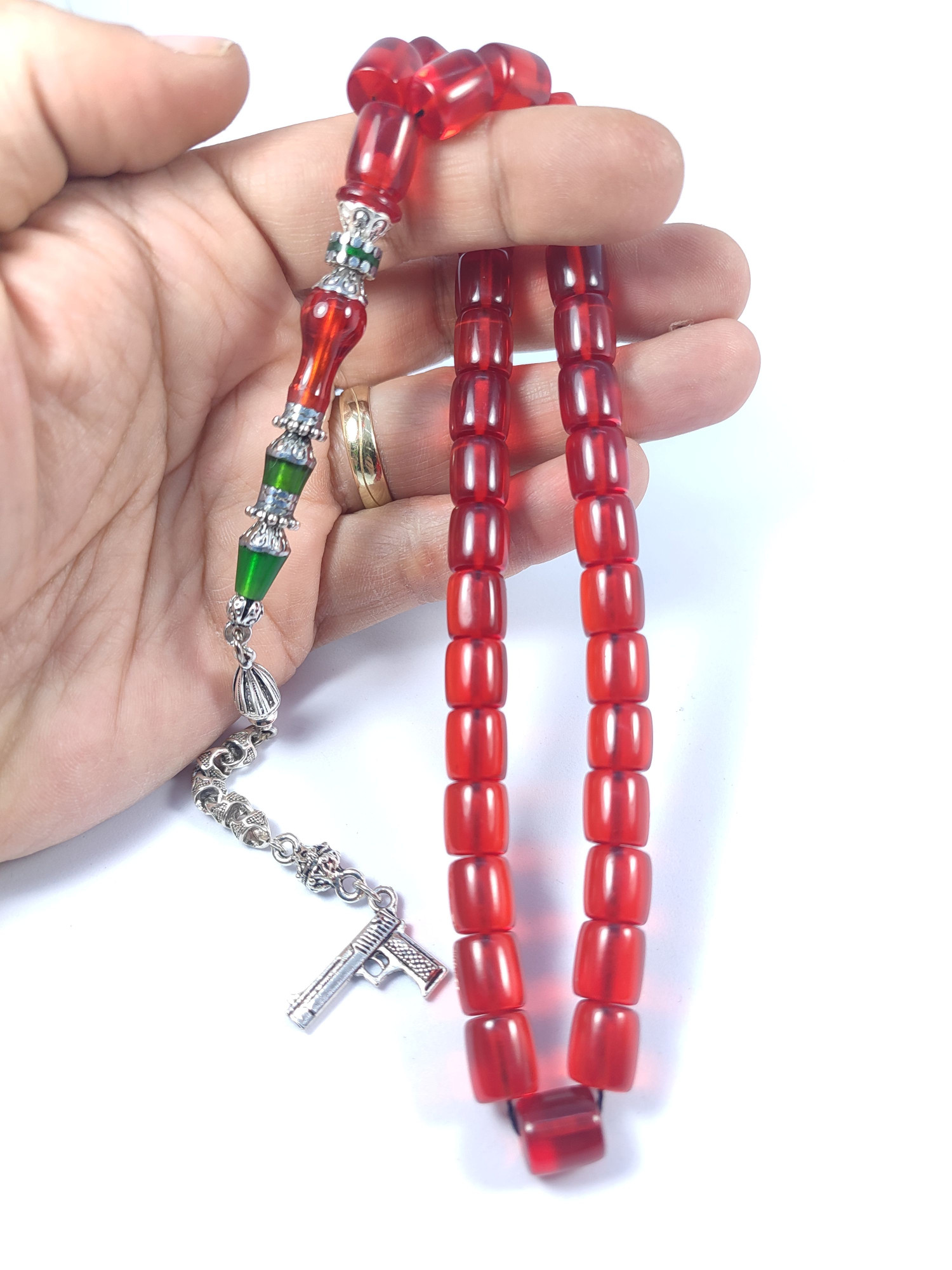 475 Ayar Gümüş Püskül 475 Ayar Gümüş Nakkaş Zar Kehribar Sertifikalı 9515 küçük resim 4