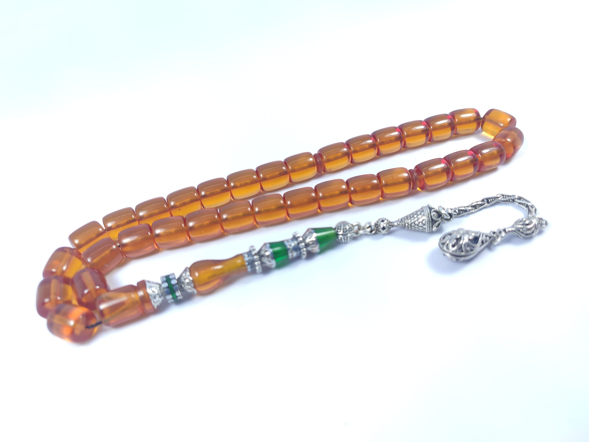 475 Ayar Gümüş Püskül 475 Ayar Gümüş Nakkaş Zar Kehribar Sertifikalı 9516 küçük resim 2