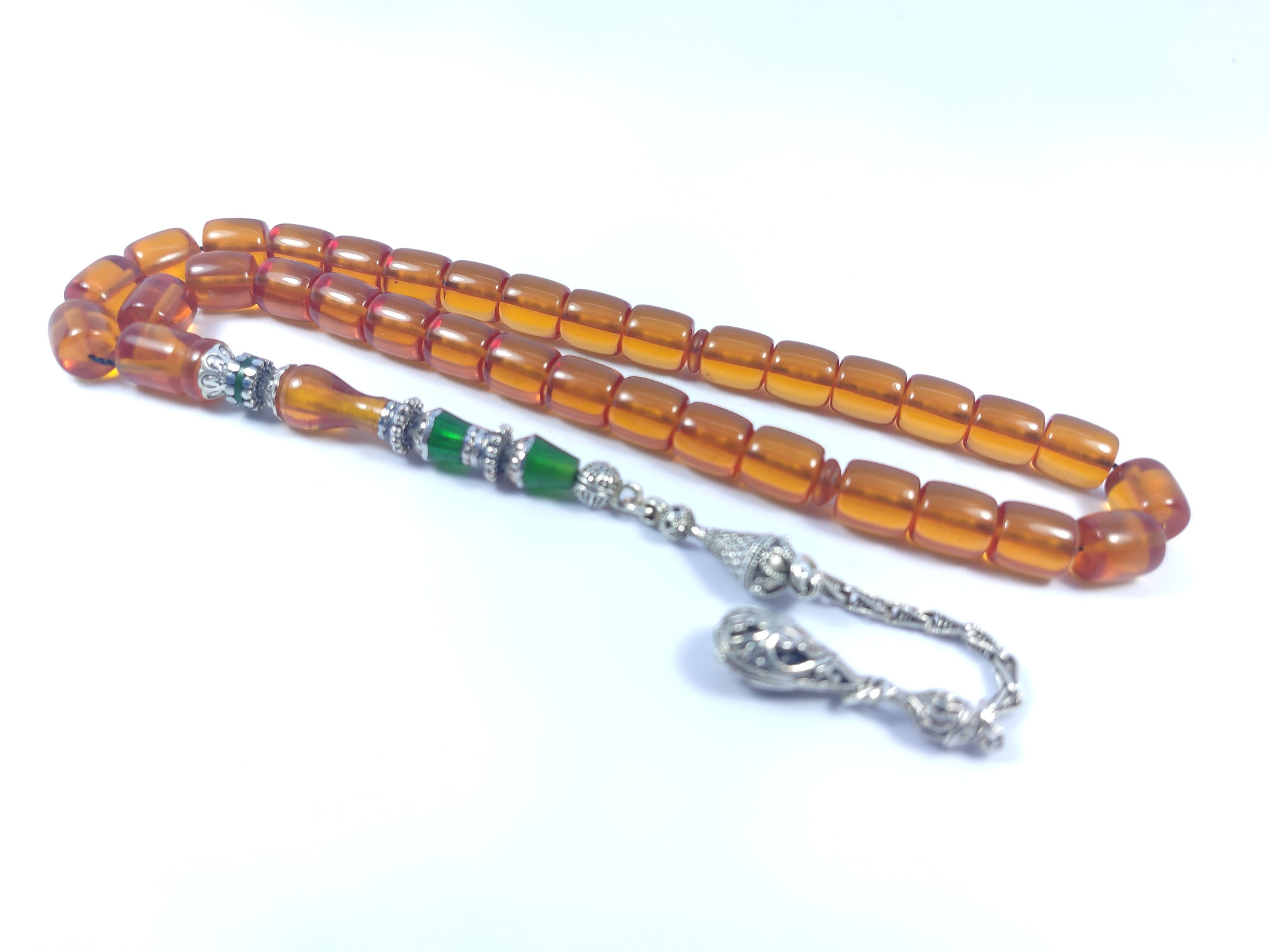 475 Ayar Gümüş Püskül 475 Ayar Gümüş Nakkaş Zar Kehribar Sertifikalı 9516 küçük resim 3