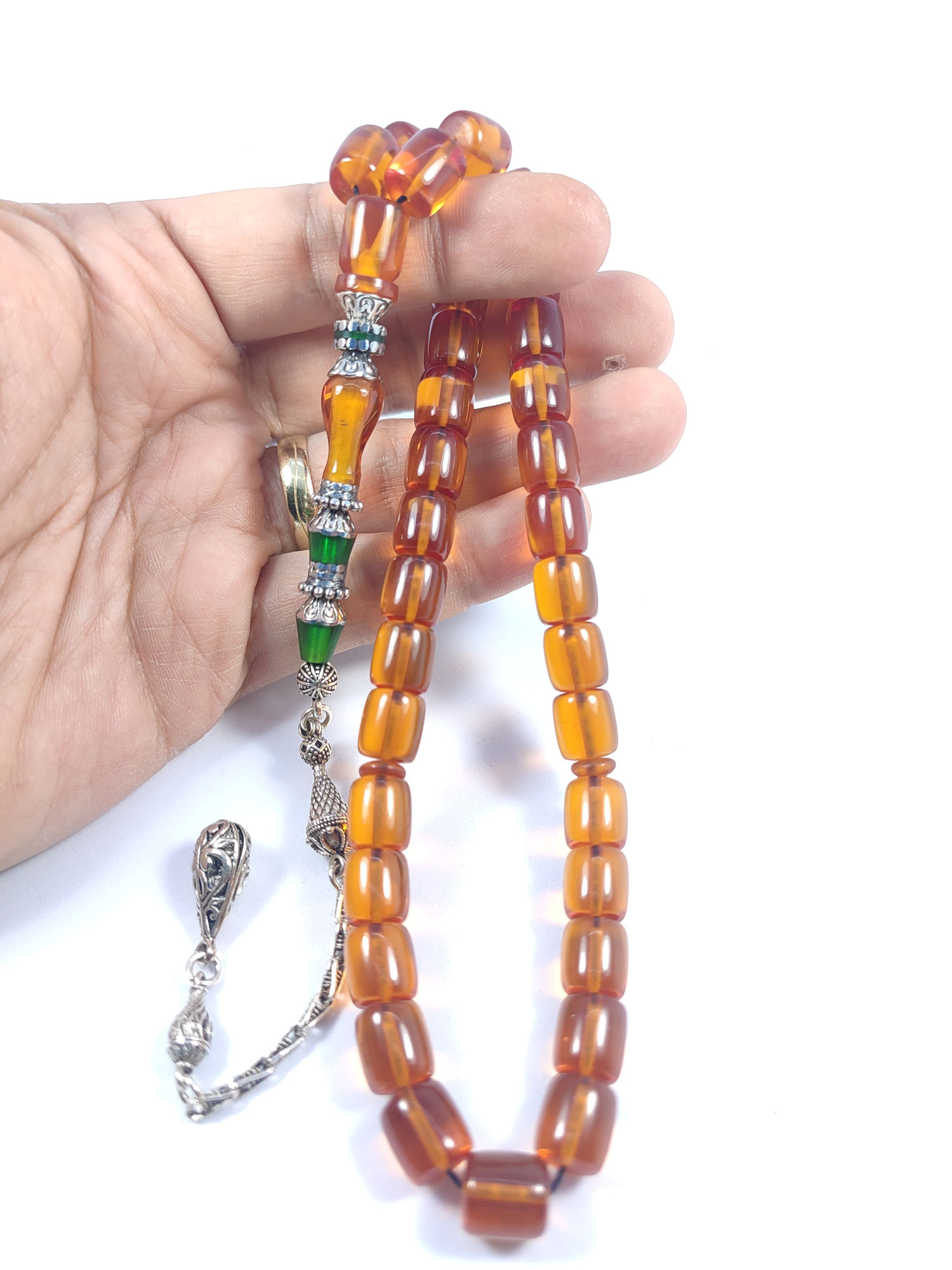 475 Ayar Gümüş Püskül 475 Ayar Gümüş Nakkaş Zar Kehribar Sertifikalı 9516 küçük resim 4