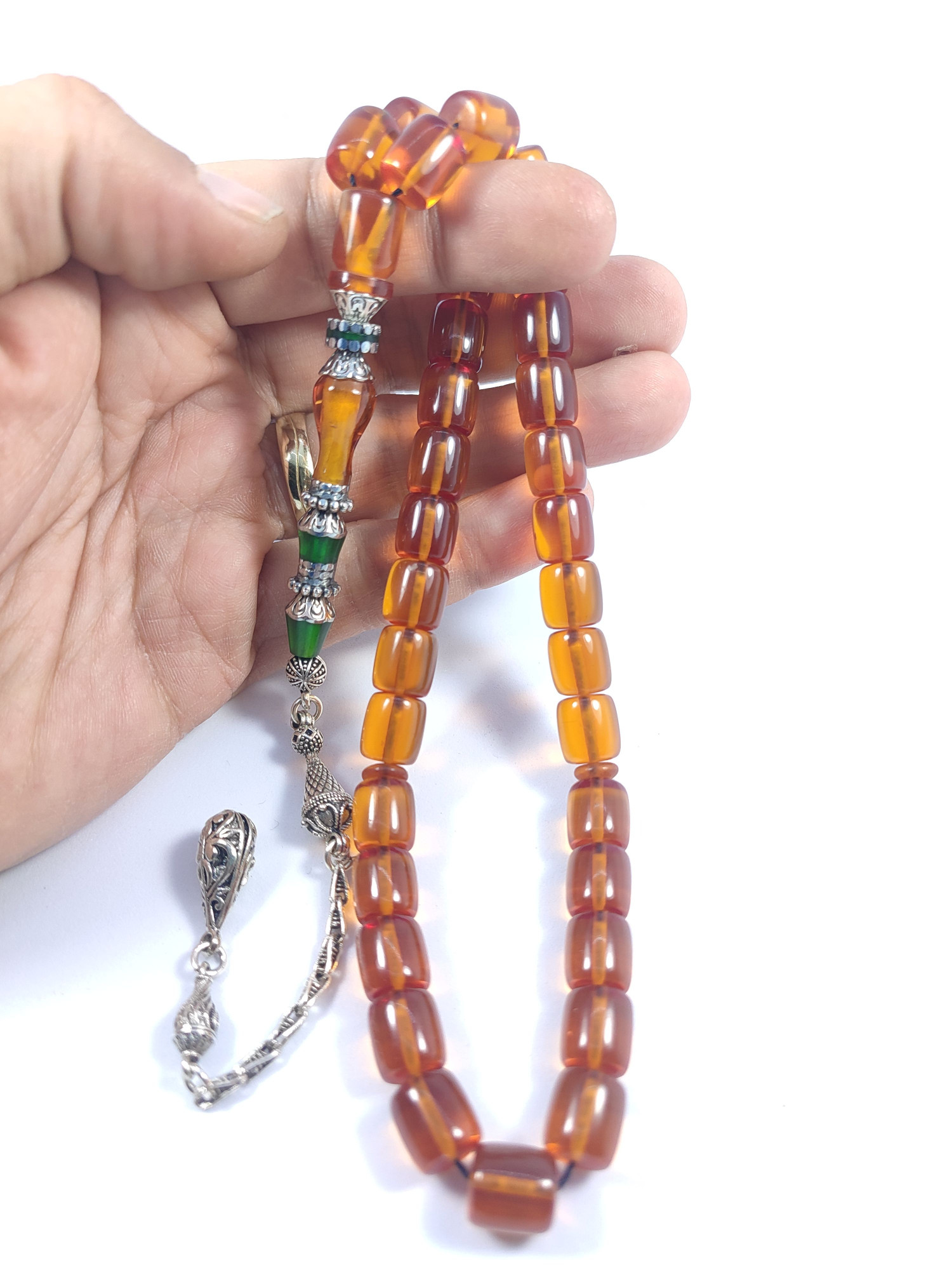 475 Ayar Gümüş Püskül 475 Ayar Gümüş Nakkaş Zar Kehribar Sertifikalı 9516 küçük resim 5