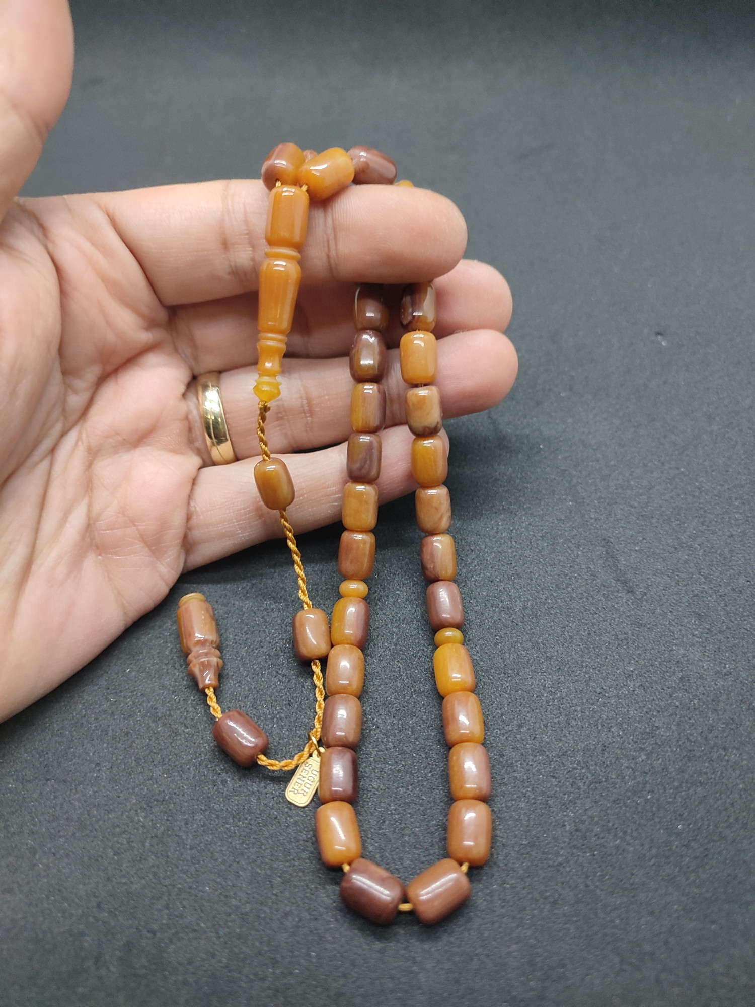 Uğur Şener Usta Eseri El Boy Çift Zımpara Çift Cilalı Sıkma Kehribar Sertifikalı 9520 küçük resim 3