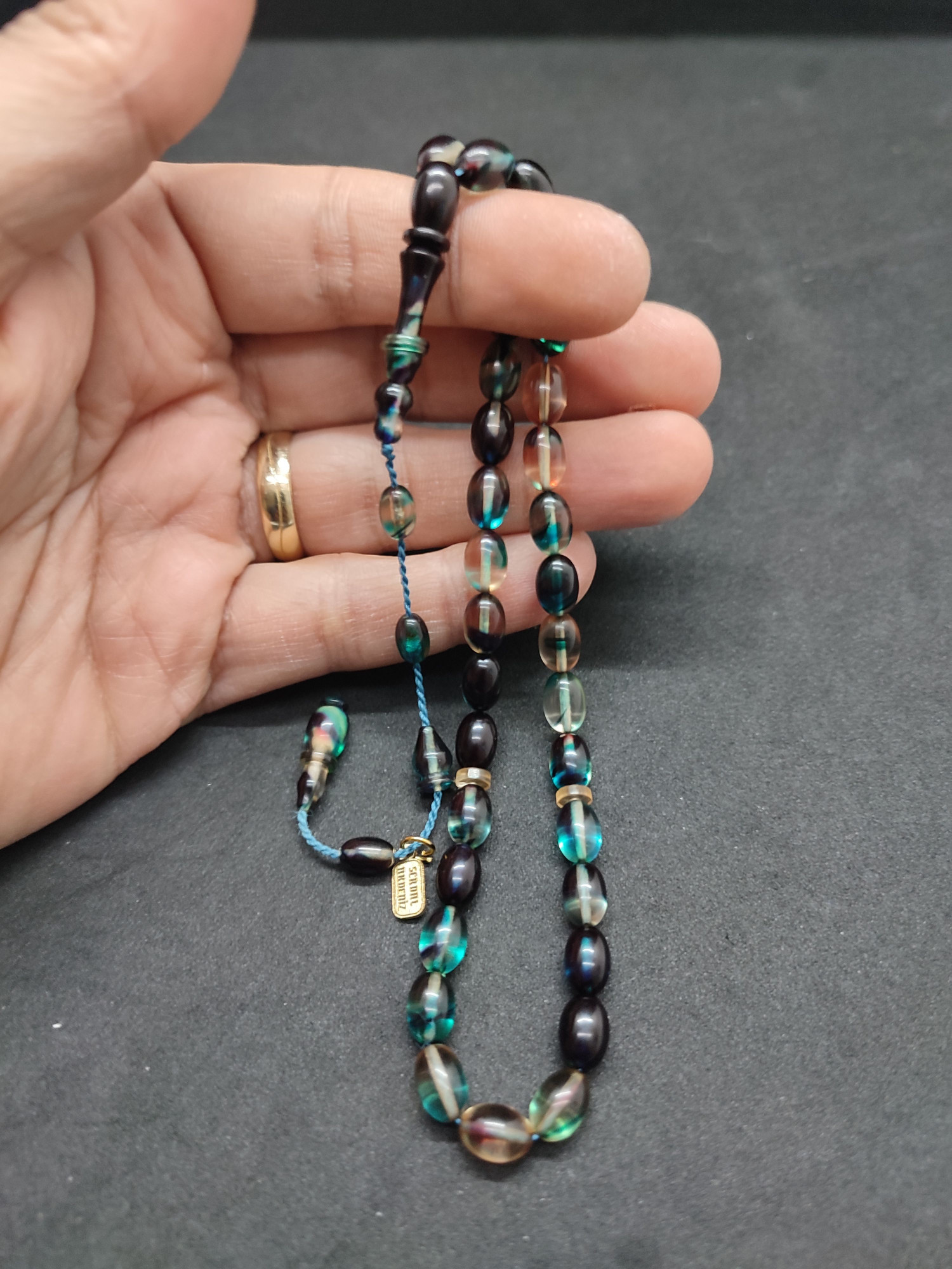 Serdal Akdeniz Usta Eseri İmame Halkalı El Boy Objeden Ateş-i Kehribar Sertifikalı 9572 küçük resim 3