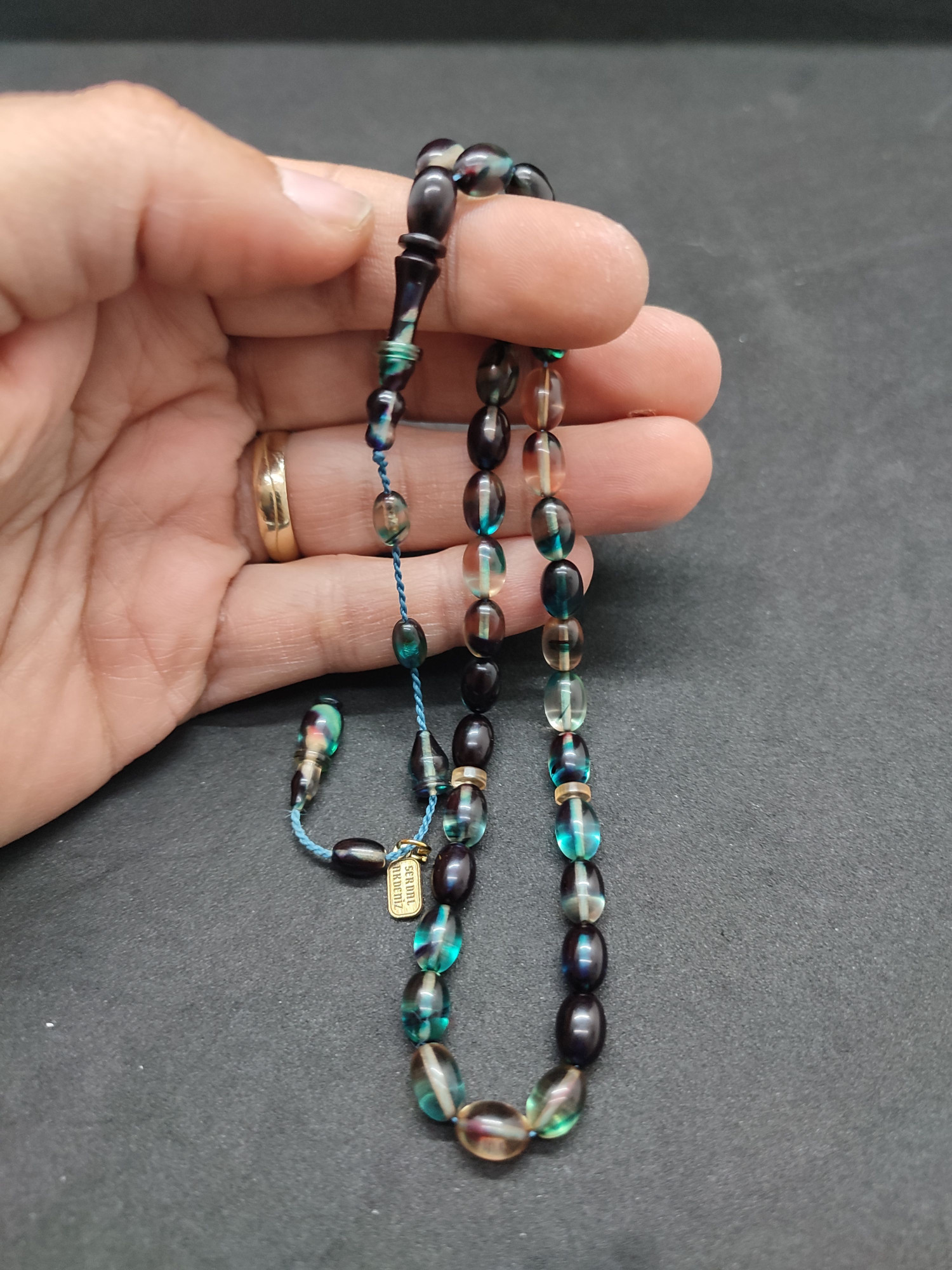 Serdal Akdeniz Usta Eseri İmame Halkalı El Boy Objeden Ateş-i Kehribar Sertifikalı 9572 küçük resim 5